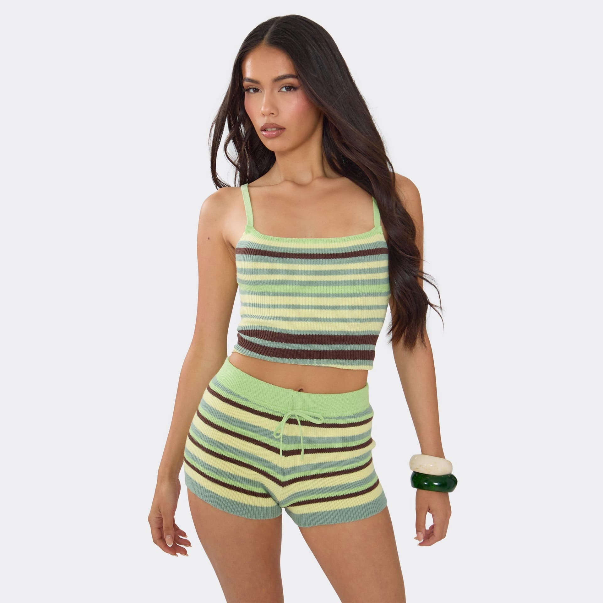 EGO EGO Green Stripe Knit Strappy Crop Top