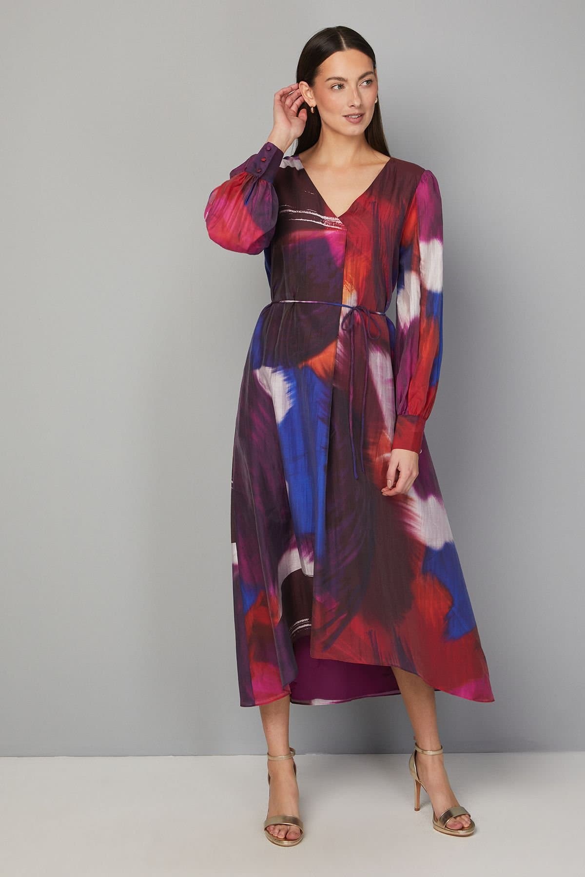 Wallis Wallis Women's Abstract Trapeze Midi Dress in Berry
