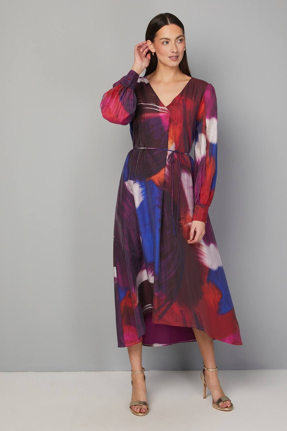 Wallis Wallis Women's Abstract Trapeze Midi Dress in Berry - 2