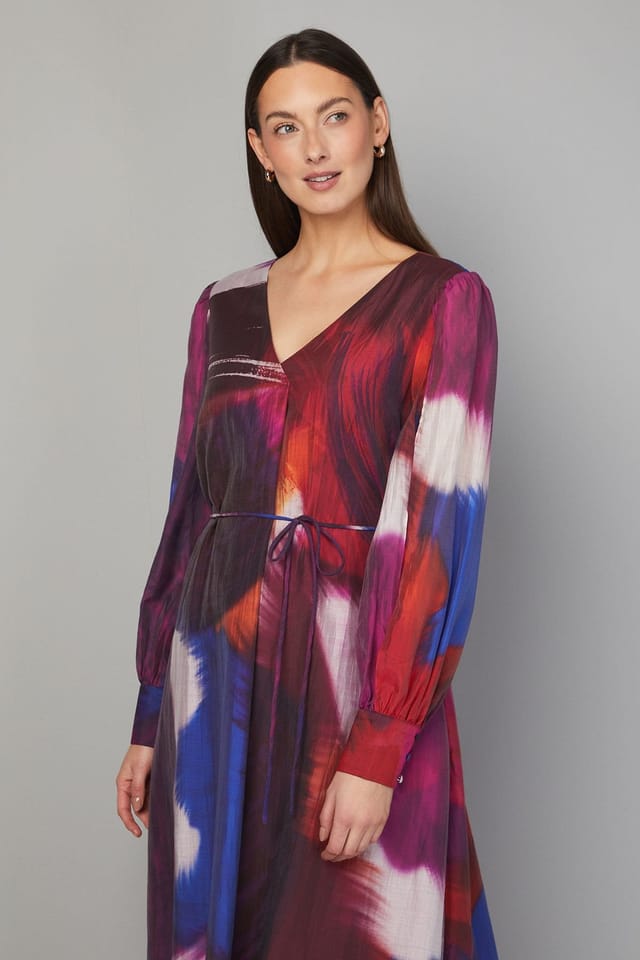 Wallis Wallis Women's Abstract Trapeze Midi Dress in Berry - 2