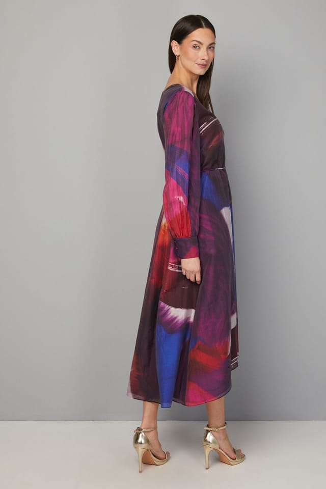 Wallis Wallis Women's Abstract Trapeze Midi Dress in Berry - 3