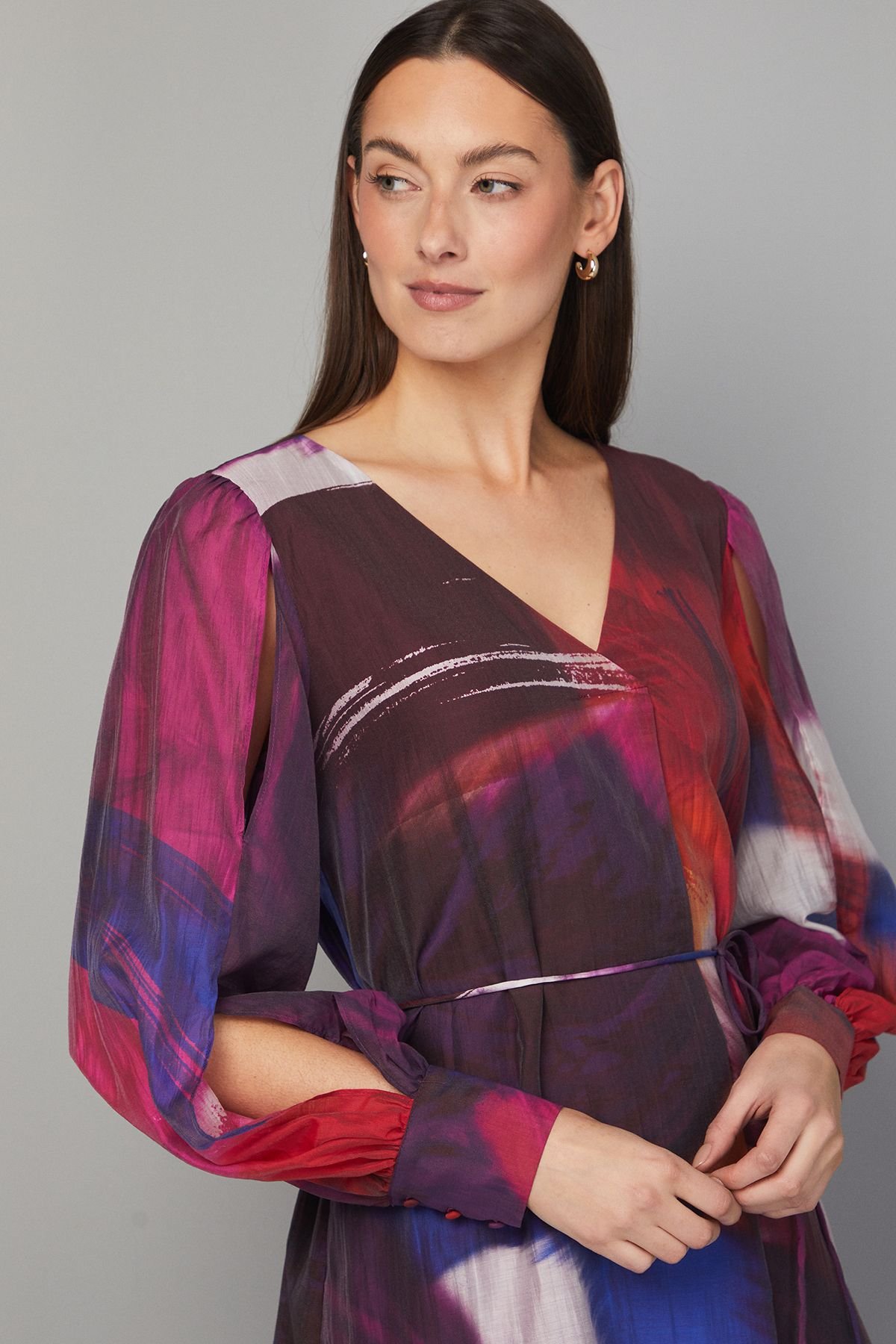 Wallis Wallis Women's Abstract Trapeze Midi Dress in Berry - 4