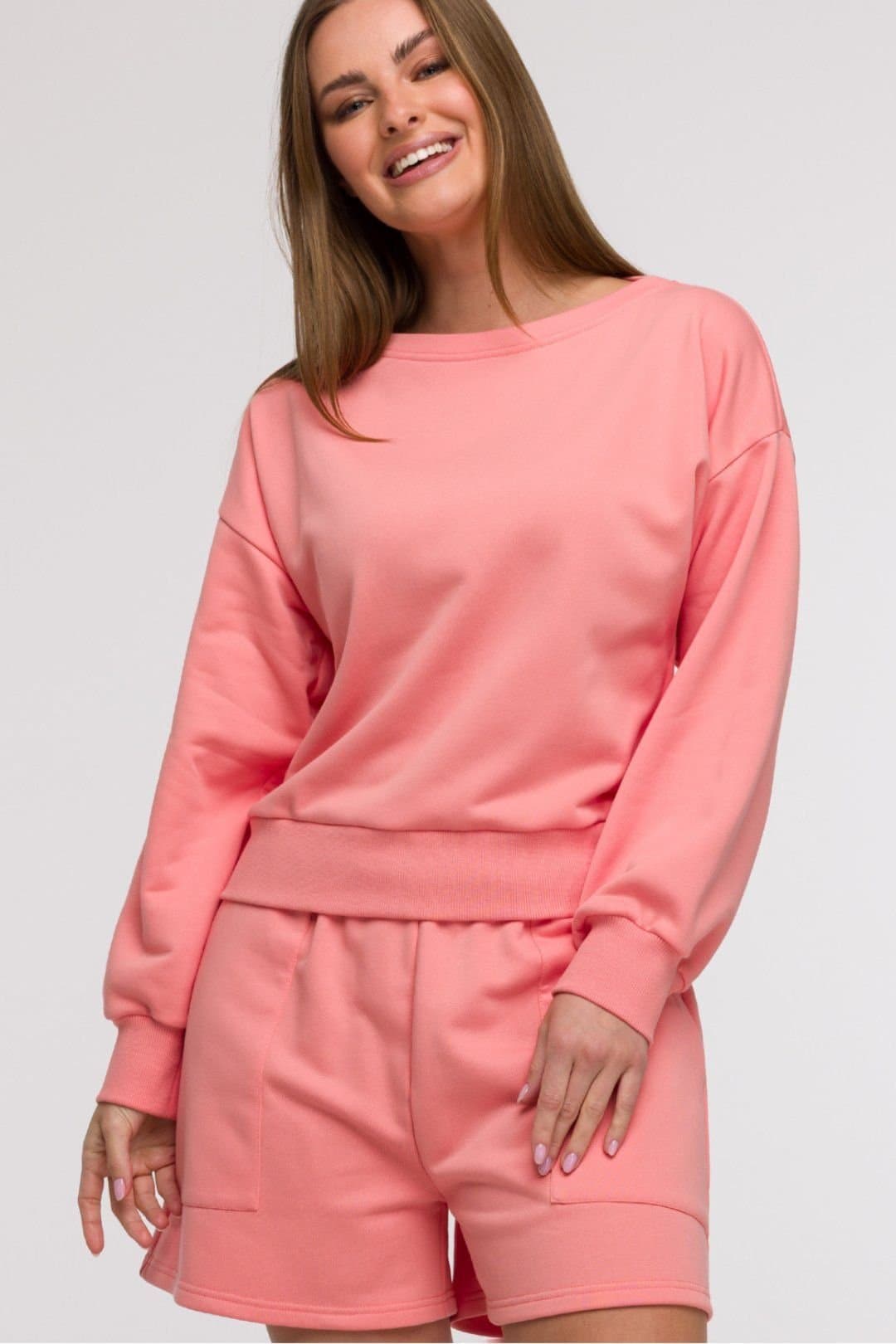 Love Lace Love Lace Women's Wrap Neck Oversized Blouse Open Back in Pink