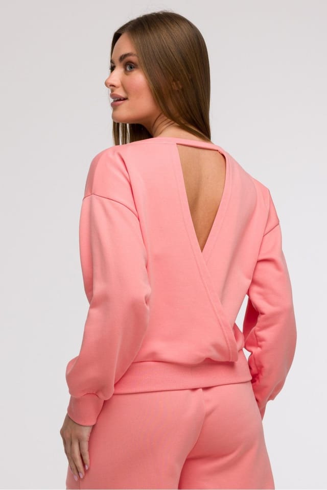 Love Lace Love Lace Women's Wrap Neck Oversized Blouse Open Back in Pink - 3