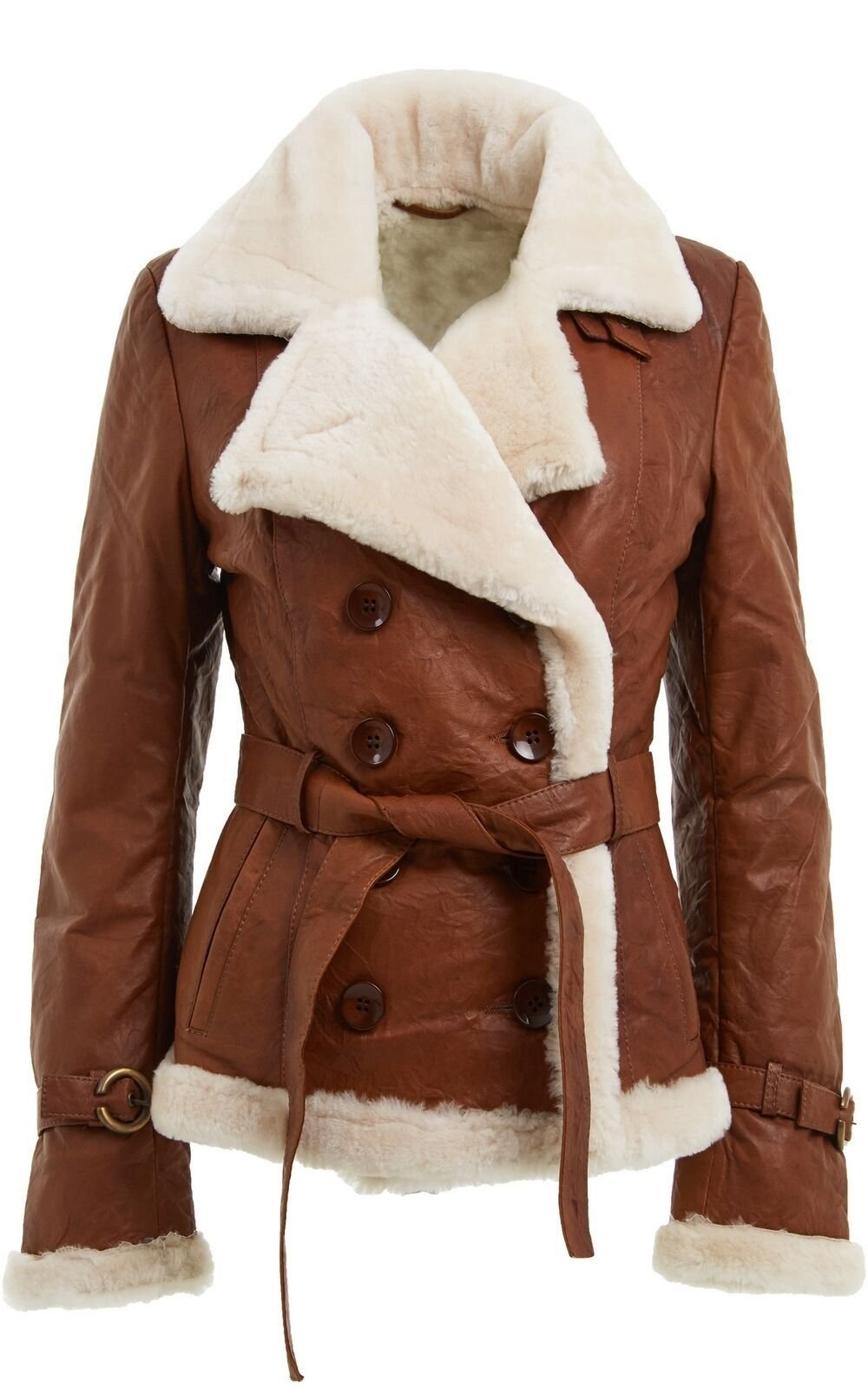 Infinity Leather Infinity Leather Women's Double Breasted Sheepskin Aviator Jacket-Petersfield in Light Tan - 3
