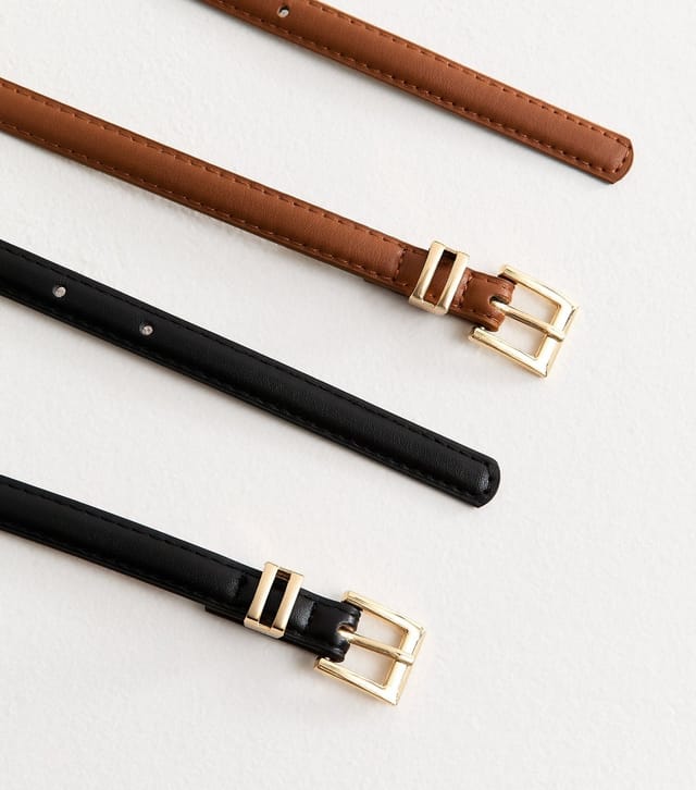 New Look Pack Of 2 Black and Tan Faux Leather Buckle Belts New Look - 3
