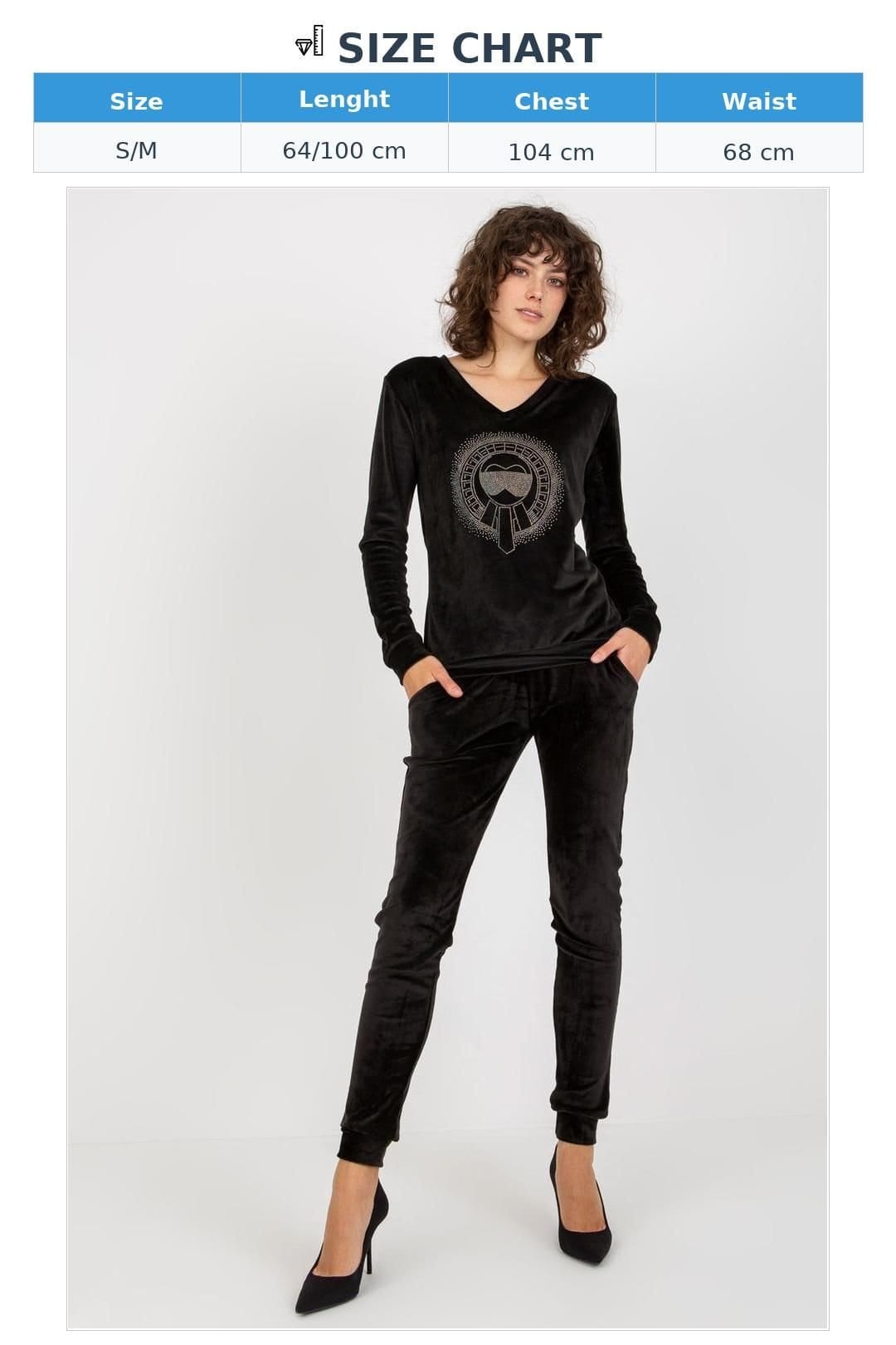 Love Lace Love Lace Women's Velour Heart Neck Blouse & Tie Waist Pants in Black - 4