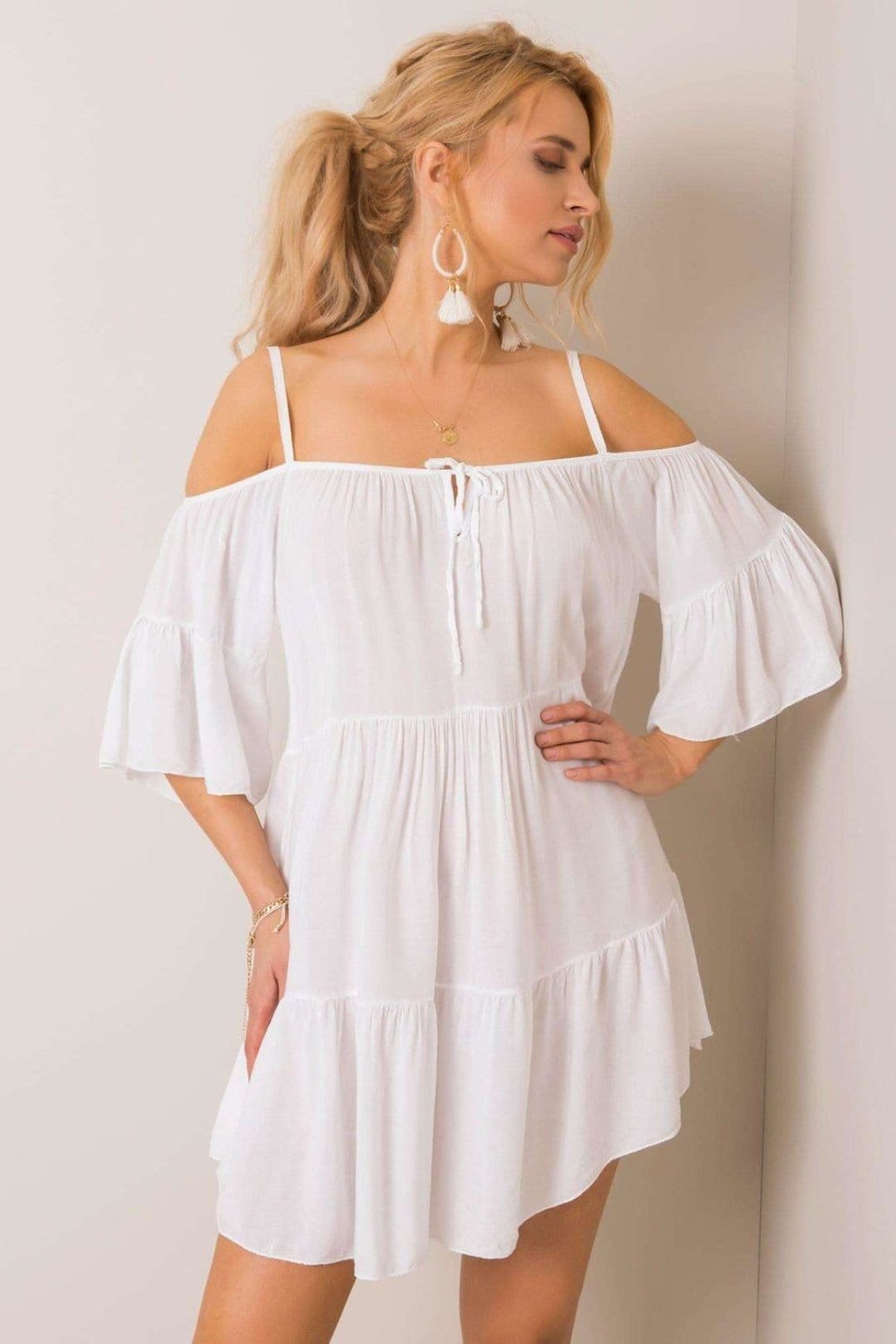 Love Lace White Frill Tie Neck Summer Dress