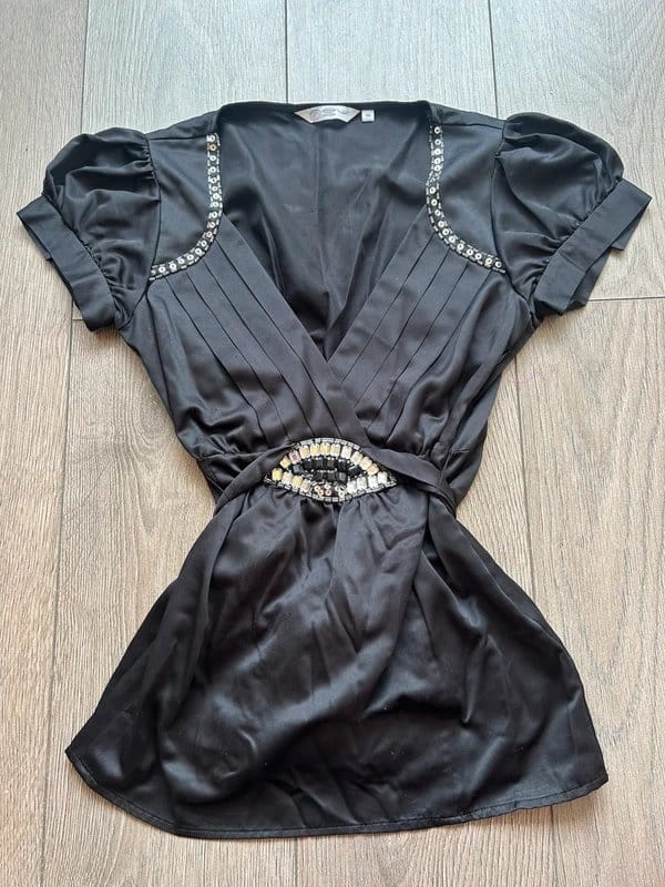 New Look Black Satin V-Neck Top UK 10 Evening Party