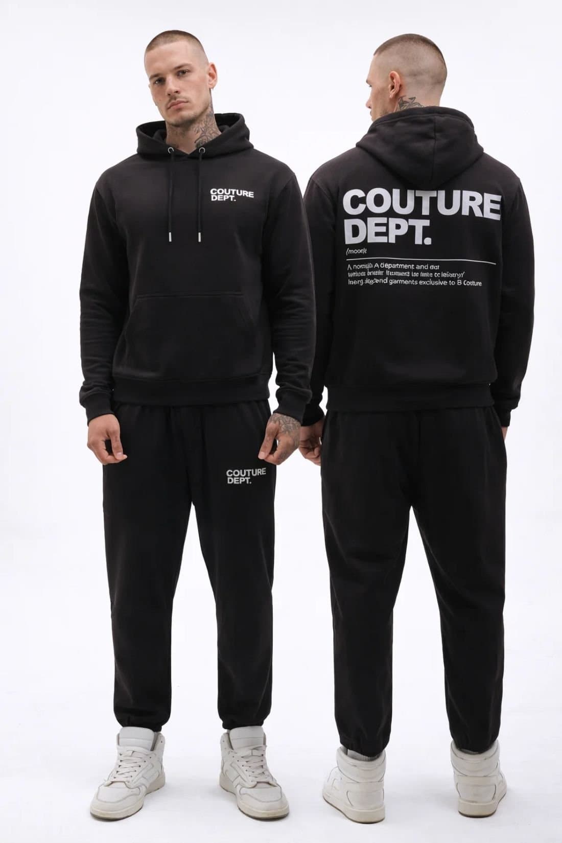 BCouture BCouture Men's Pullover Hoodie & Joggers Tracksuit Set in Black