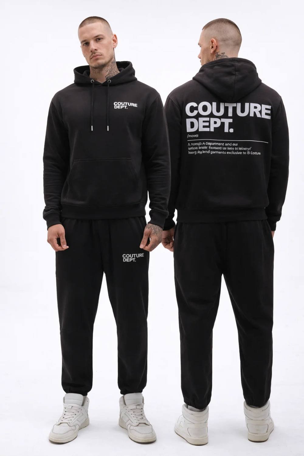 BCouture BCouture Men's Pullover Hoodie & Joggers Tracksuit Set in Black - 2
