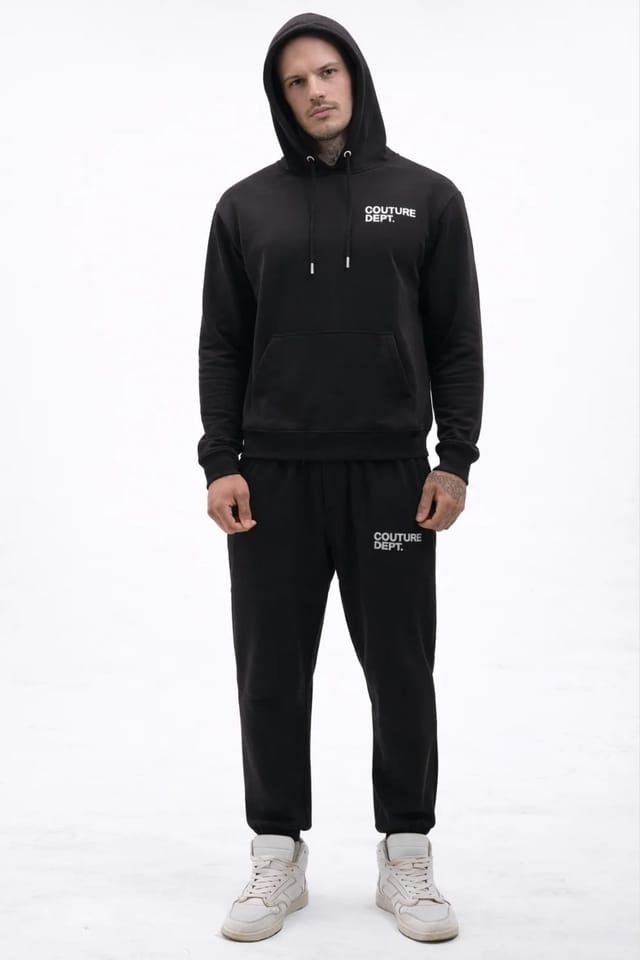 BCouture BCouture Men's Pullover Hoodie & Joggers Tracksuit Set in Black - 3