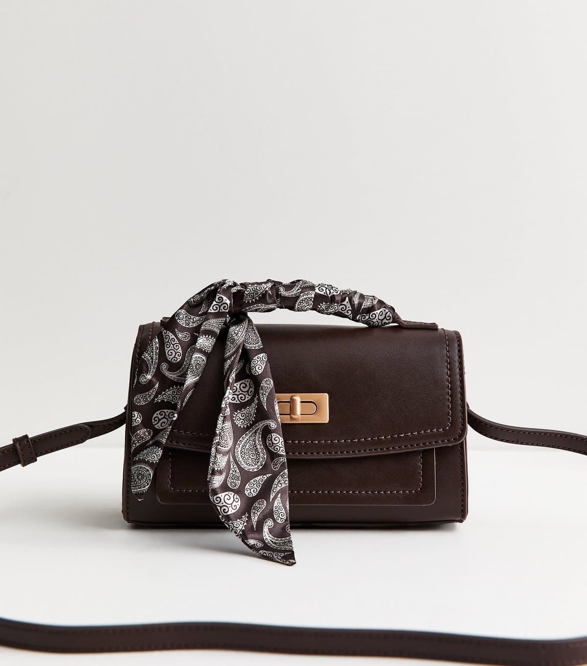 New Look New Look Dark Brown Faux Leather Scarf Top Handle Bag
