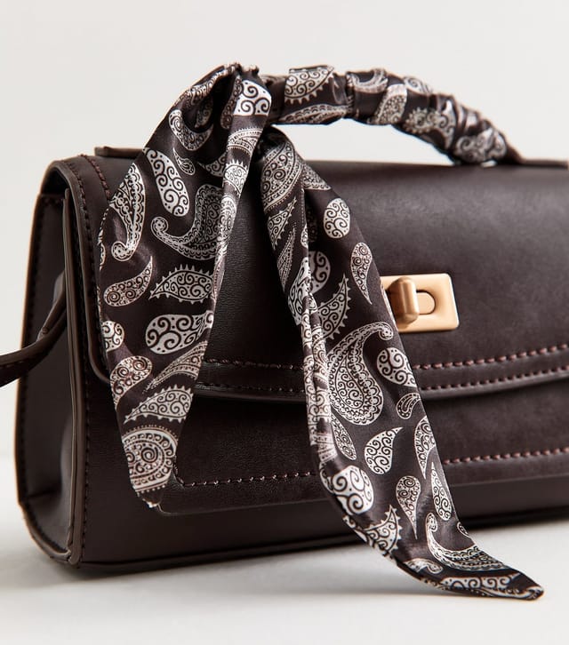 New Look Dark Brown Faux Leather Scarf Top Handle Bag New Look - 3