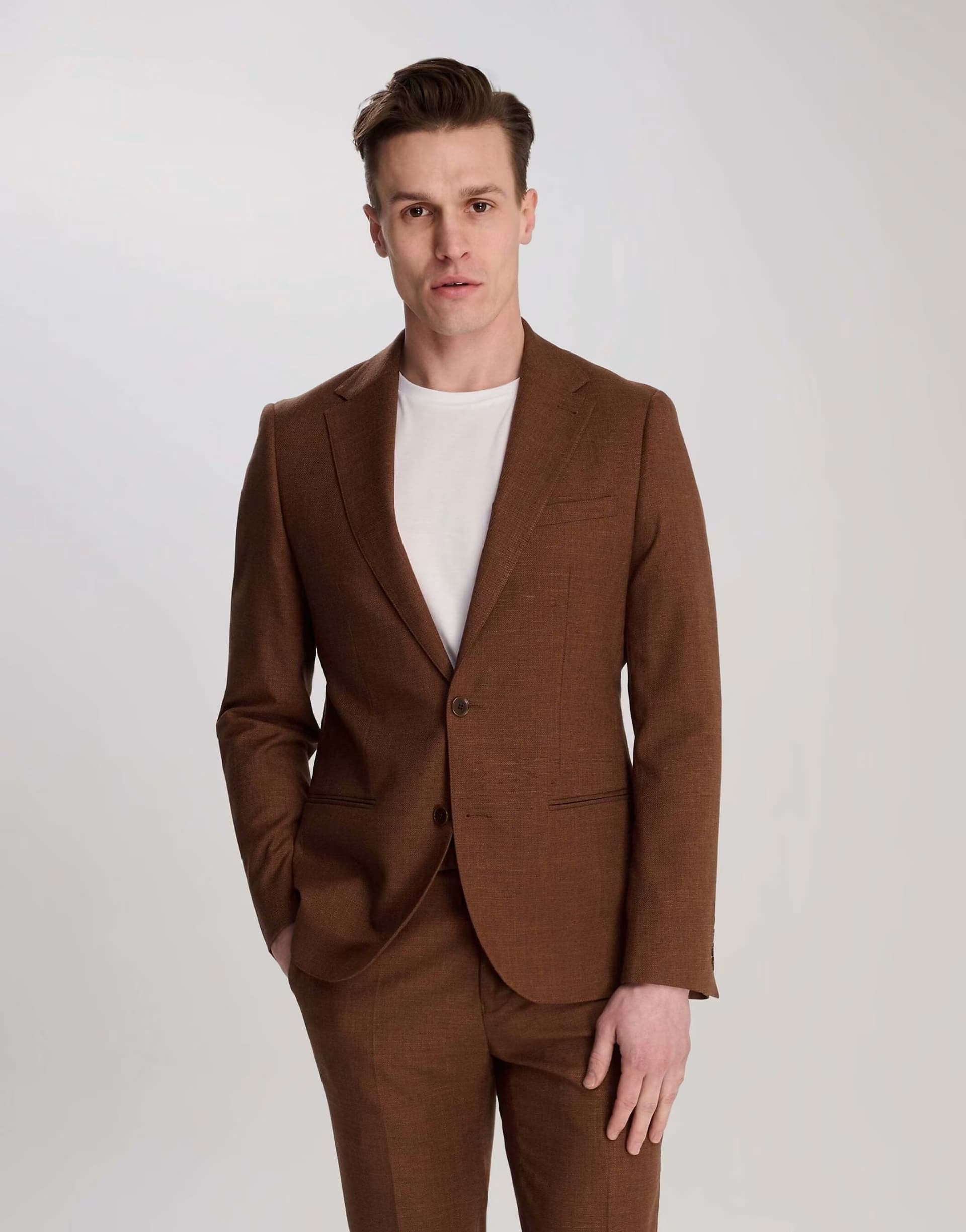 ASOS Harry Brown Sandro slim fit linen look suit jacket in rust in rust