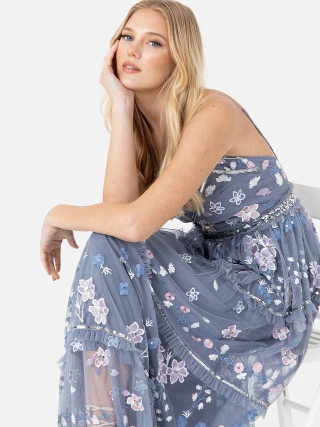 Maya Deluxe Maya Deluxe Women's Floral Embellished Cami Midi Dress in Blue - 2