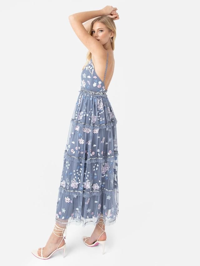 Maya Deluxe Maya Deluxe Women's Floral Embellished Cami Midi Dress in Blue - 3