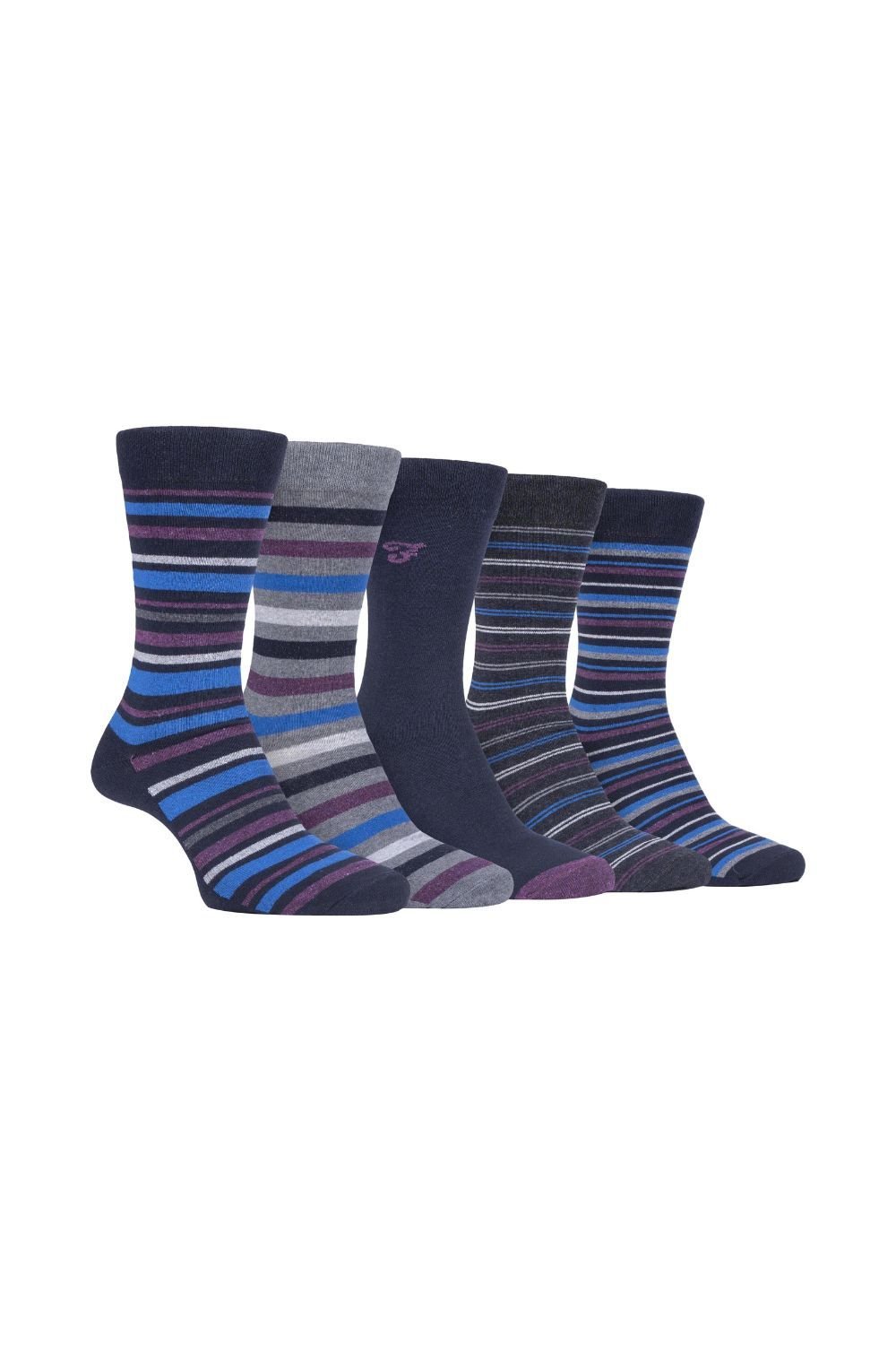 Farah FARAH Men's 5 Pack Striped Patterned Cotton Dress Socks in Navy - 1