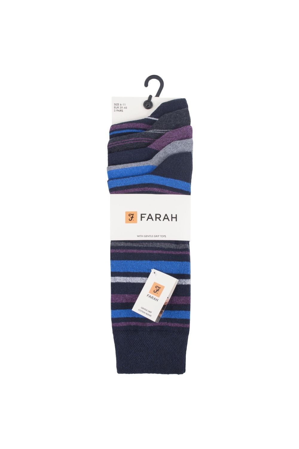 Farah FARAH Men's 5 Pack Striped Patterned Cotton Dress Socks in Navy - 2