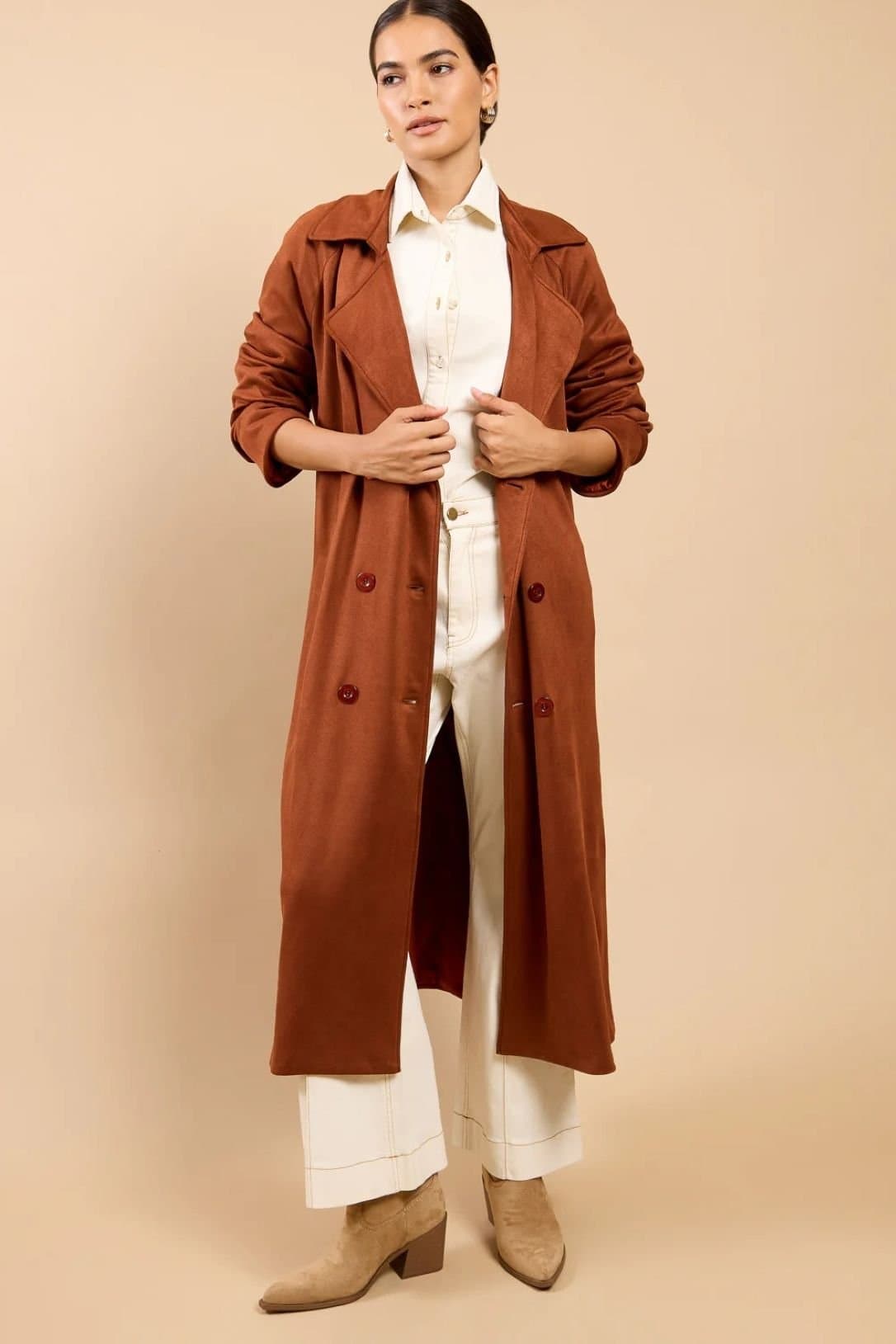 Little Mistress Little Mistress Brown Suedette Trench Coat