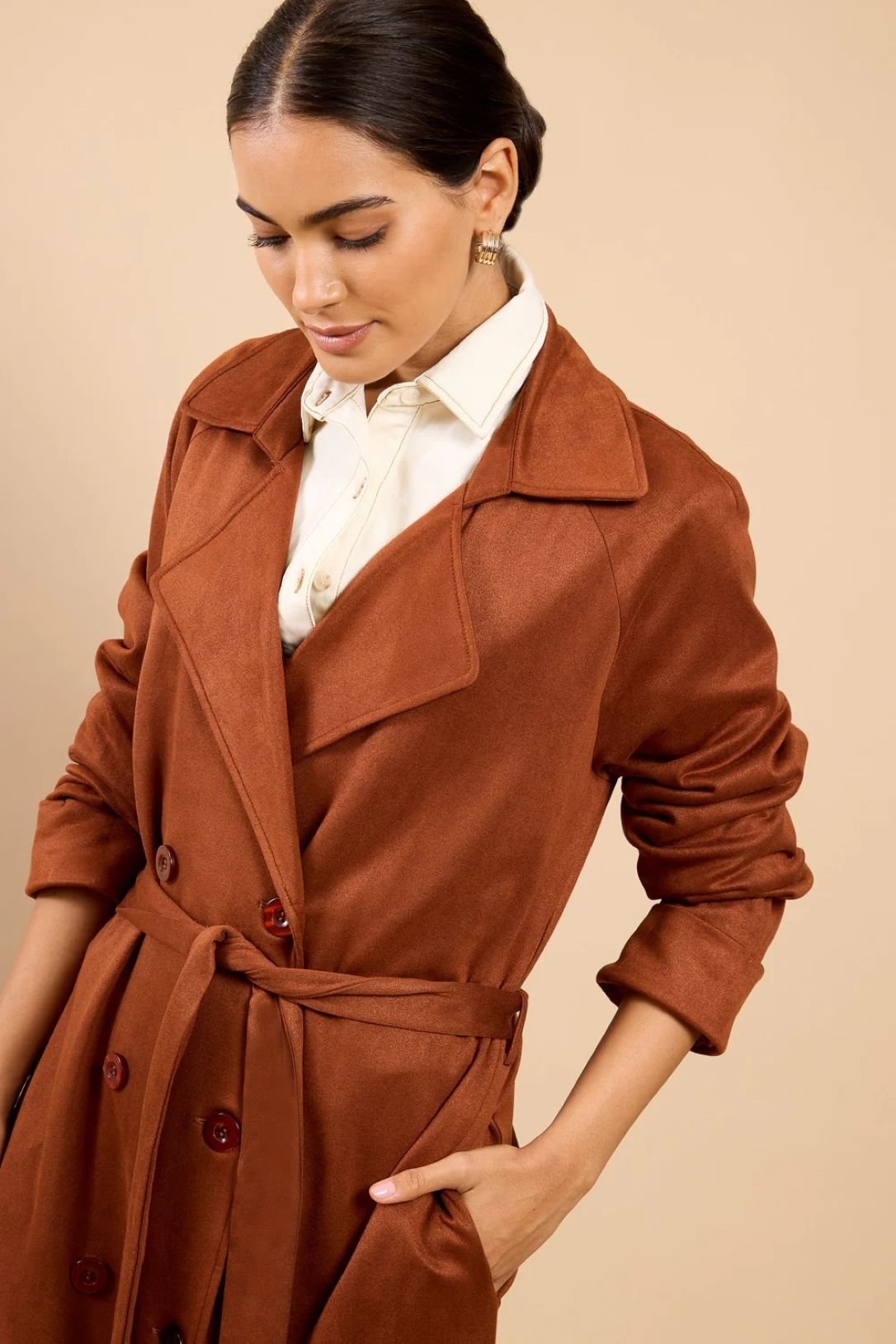 Little Mistress Little Mistress Women's Brown Suedette Trench Coat - 3