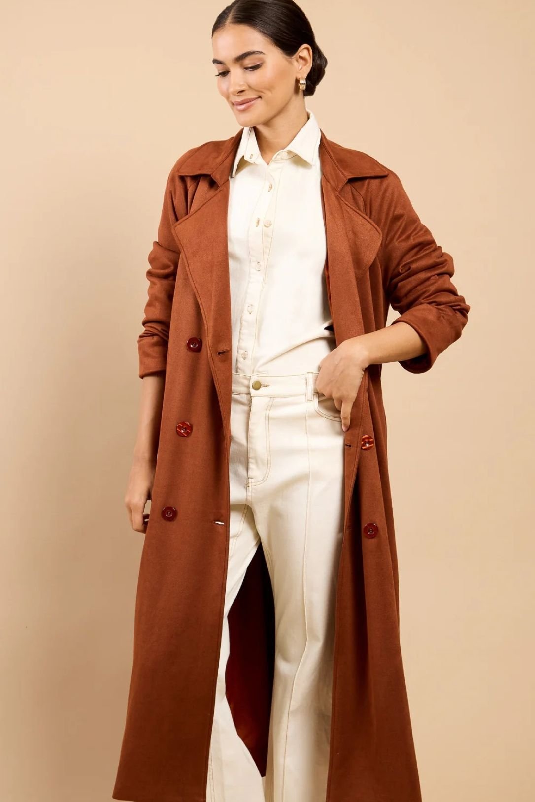 Little Mistress Little Mistress Women's Brown Suedette Trench Coat - 4