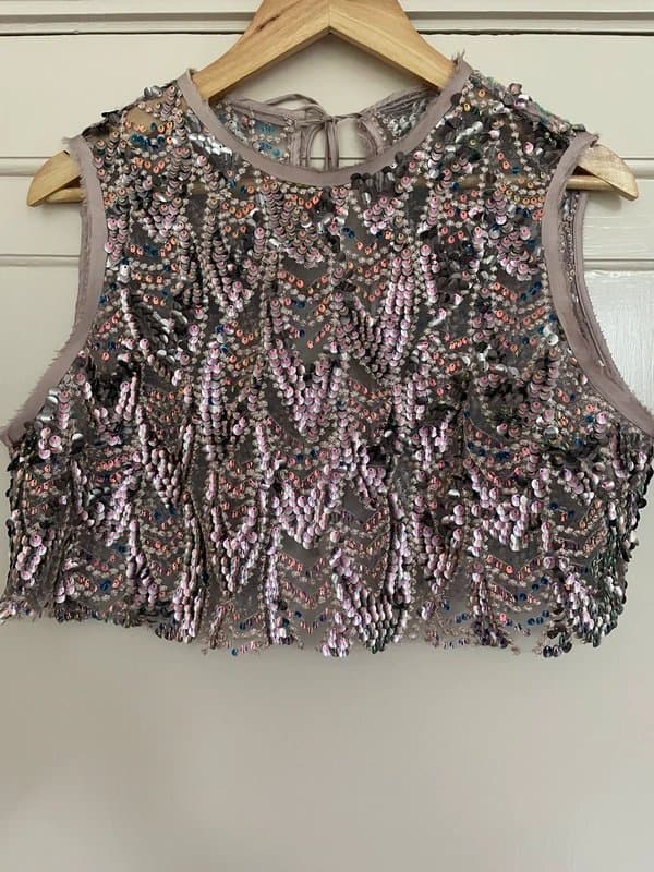 ASOS Super Sparkly Sequin Tie Waistcoat Top ASOS Size Small 8 10