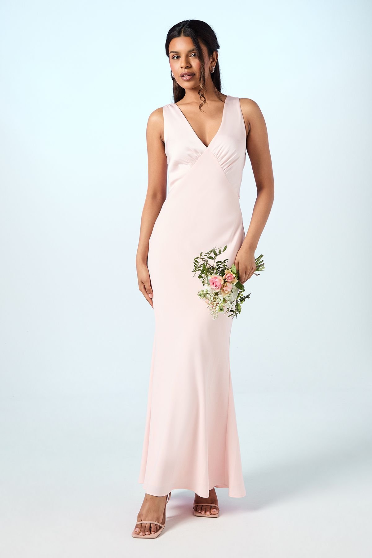 Coast Coast Women's Petite Tie Back Detail Satin Bridesmaid Dress in Blush - 2