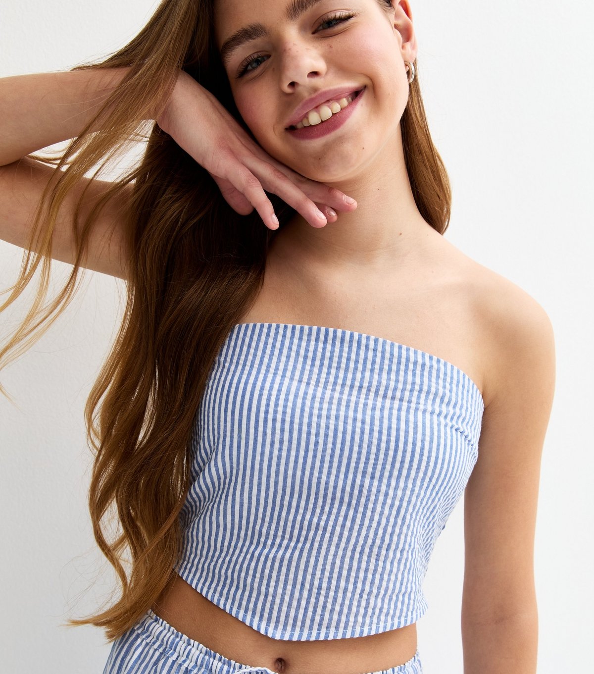 New Look Girls' Blue Striped Hanky Hem Bandeau Top New Look - 2