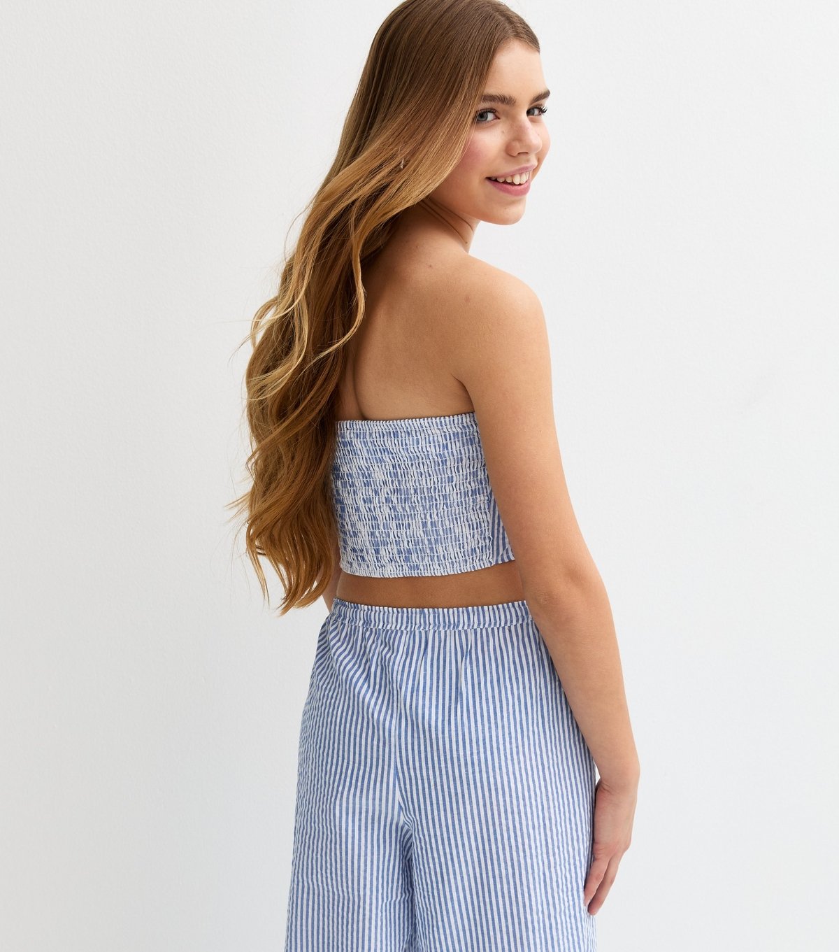 New Look Girls' Blue Striped Hanky Hem Bandeau Top New Look - 4