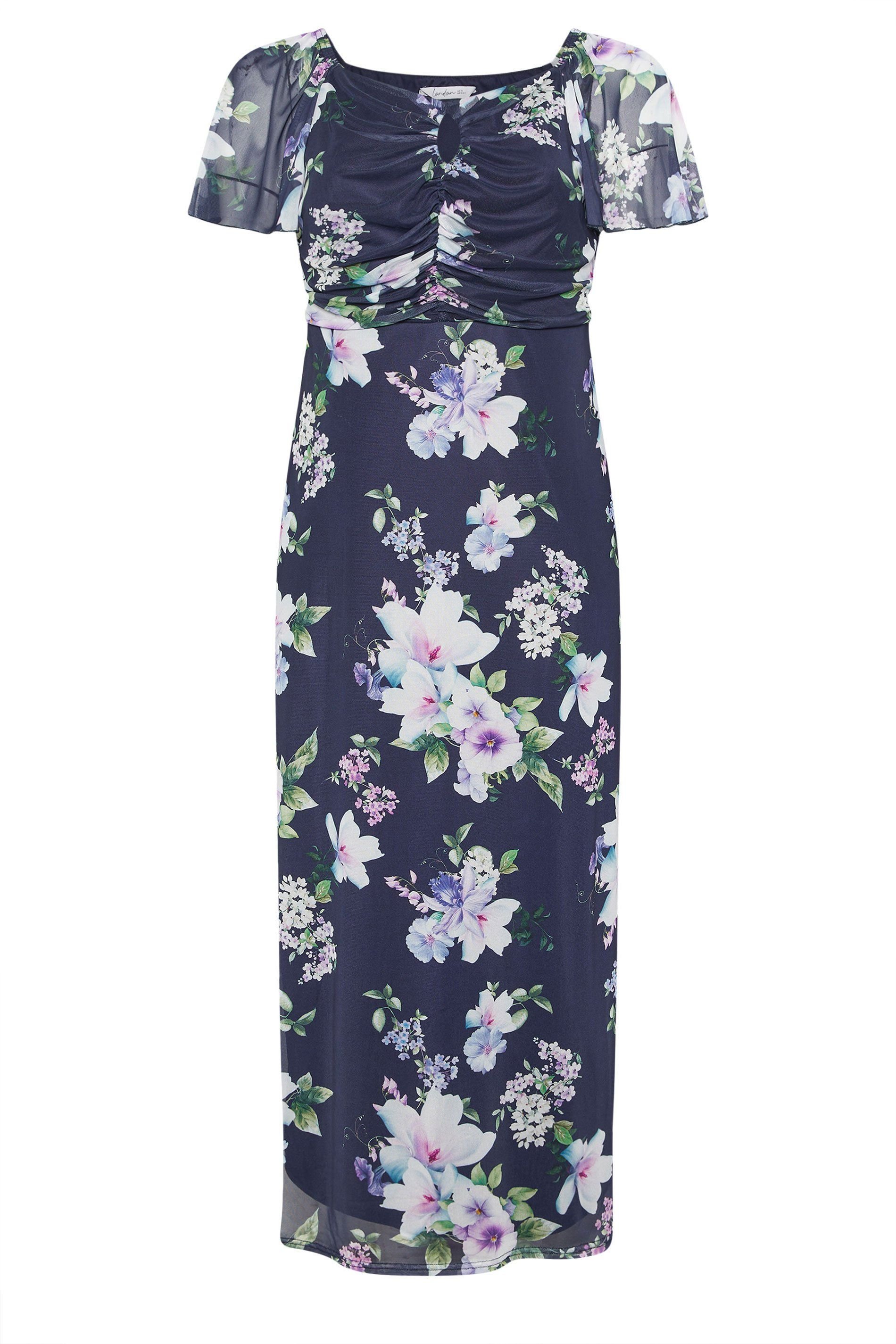 Yours Yours Women's Floral Keyhole Detail Maxi Dress in Dark Navy - 2