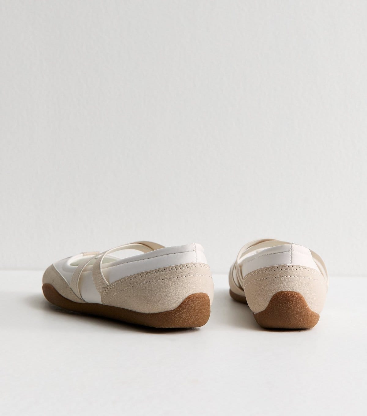 New Look Women's Off White and Oatmeal Faux Leather Sports Ballet Flats Vegan New Look - 4