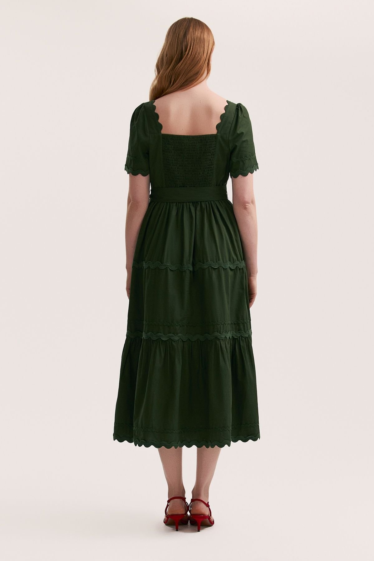 Finery London Finery London Women's Corina Cotton Midi Tiered Dress in Bottle Green - 3