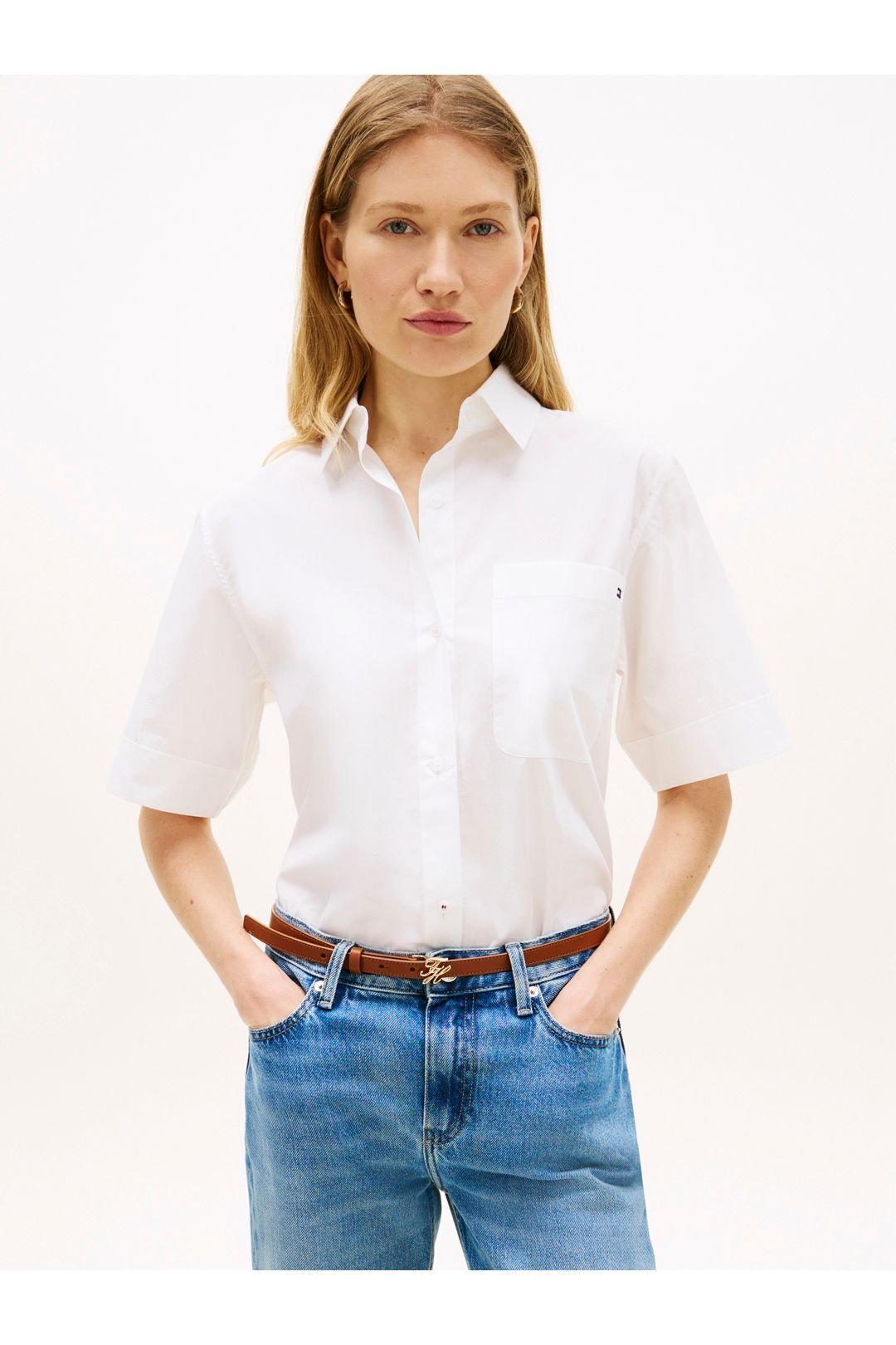 Tommy Hilfiger Tommy Hilfiger Women's Ess Poplin Stripe Shirts Th Optic White - 3