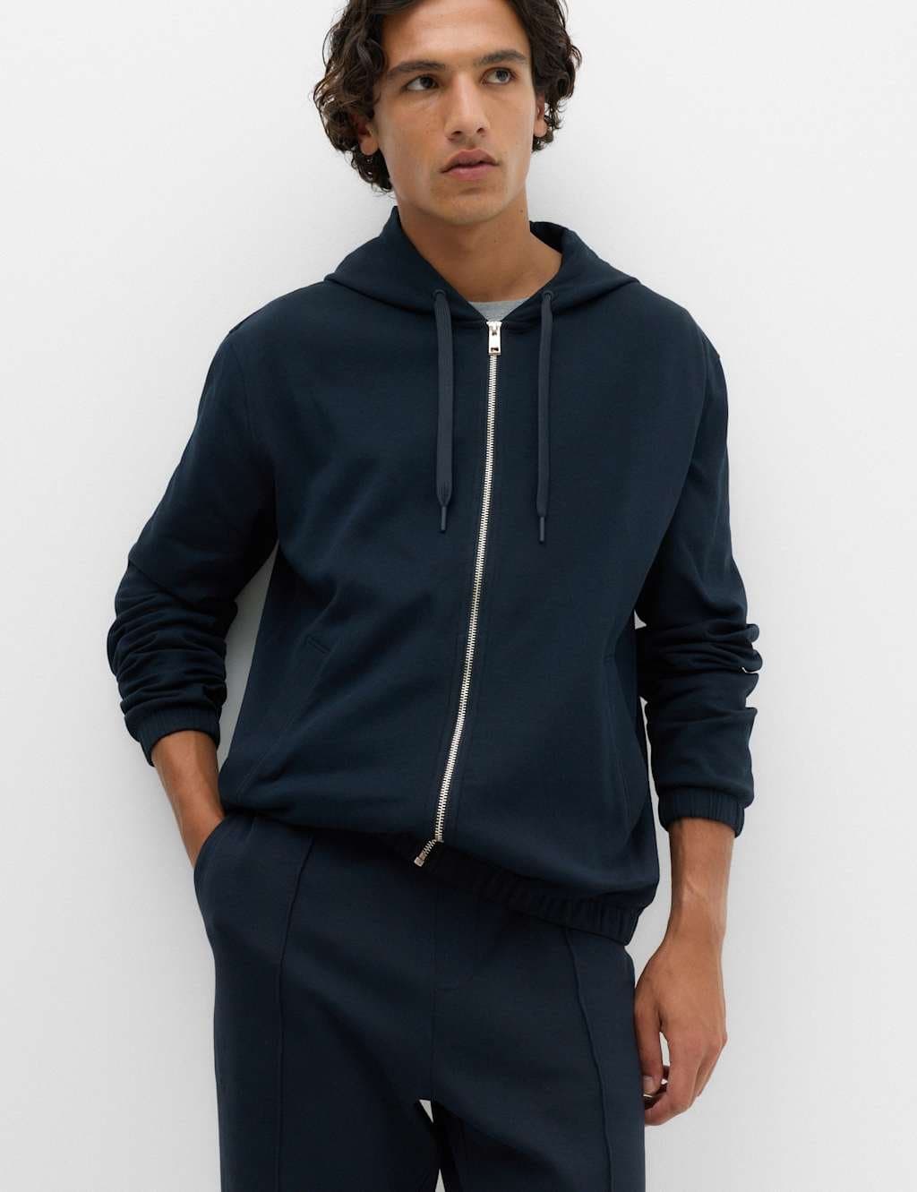 Marks & Spencer M&S Ultimate Cotton Rich Zip Up Hoodie Navy