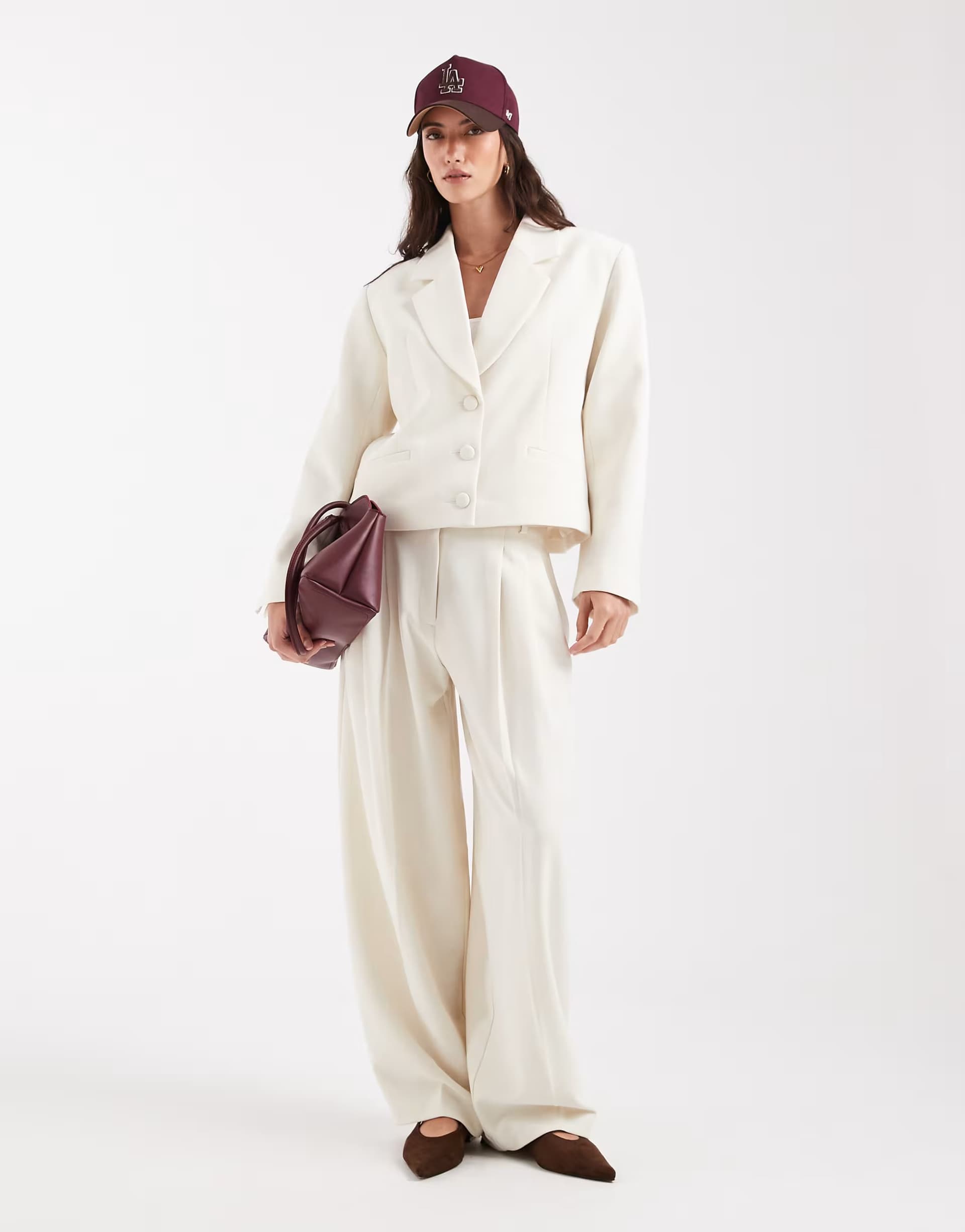 ASOS ASOS DESIGN tailored low rise slouchy balloon trousers in Cream