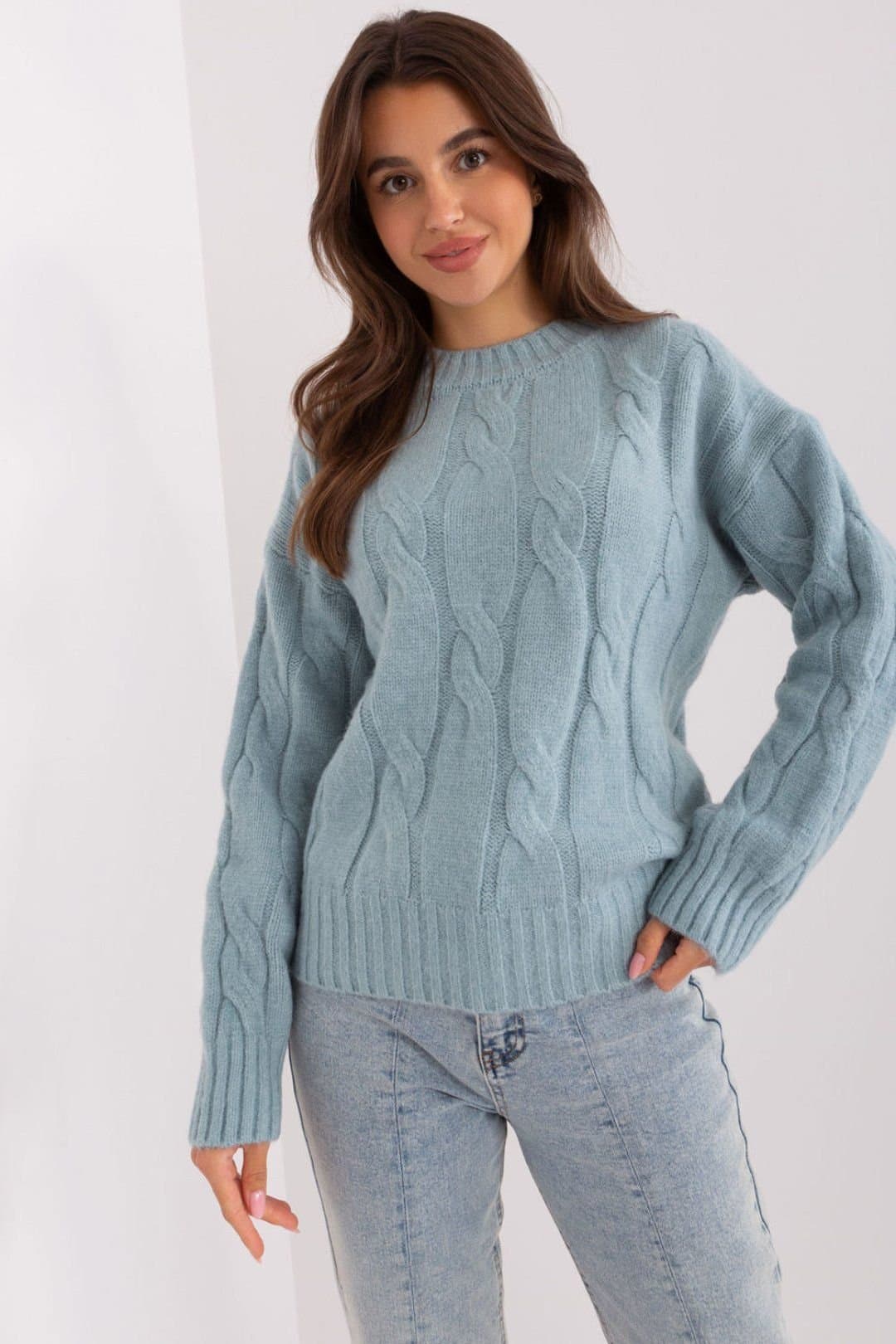 Love Lace Love Lace Women's Workwear Variegated Acrylic Long Sleeve Sweater in Light Blue