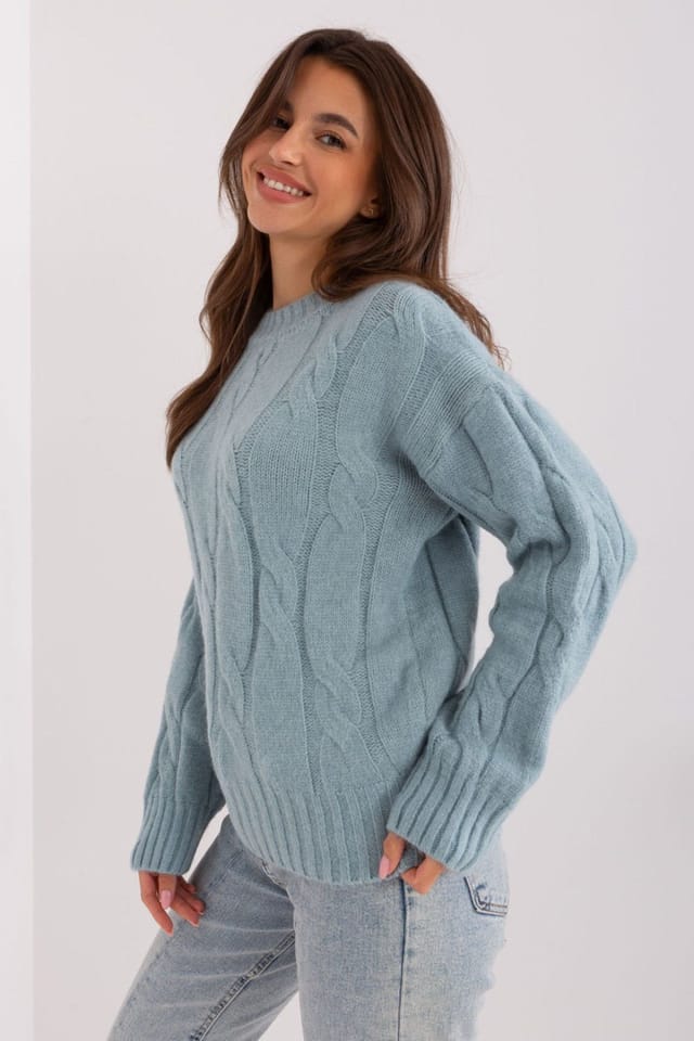 Love Lace Love Lace Women's Workwear Variegated Acrylic Long Sleeve Sweater in Light Blue - 2