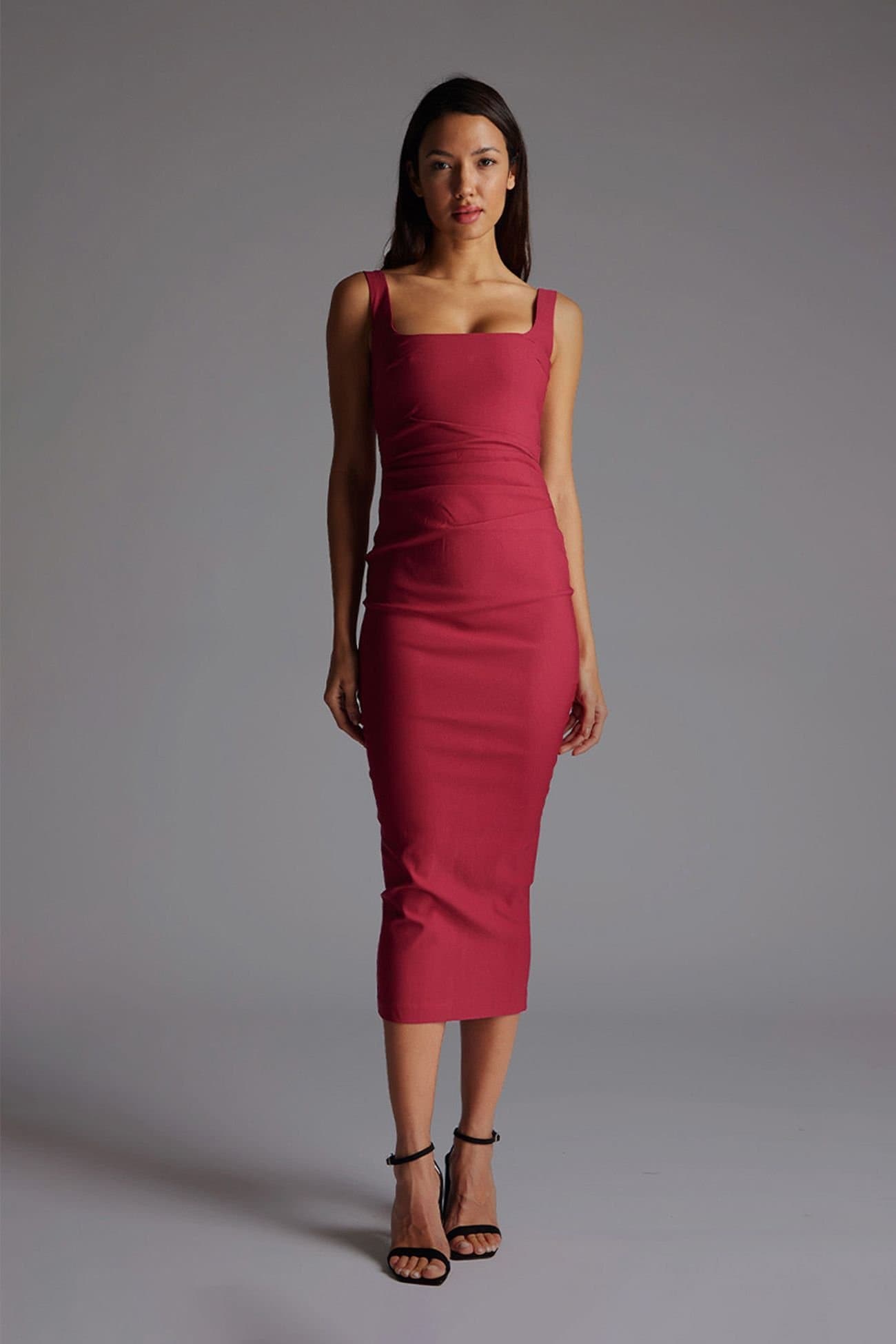 Vesper Vesper Raspberry Square Neck Bodycon Midi Dress
