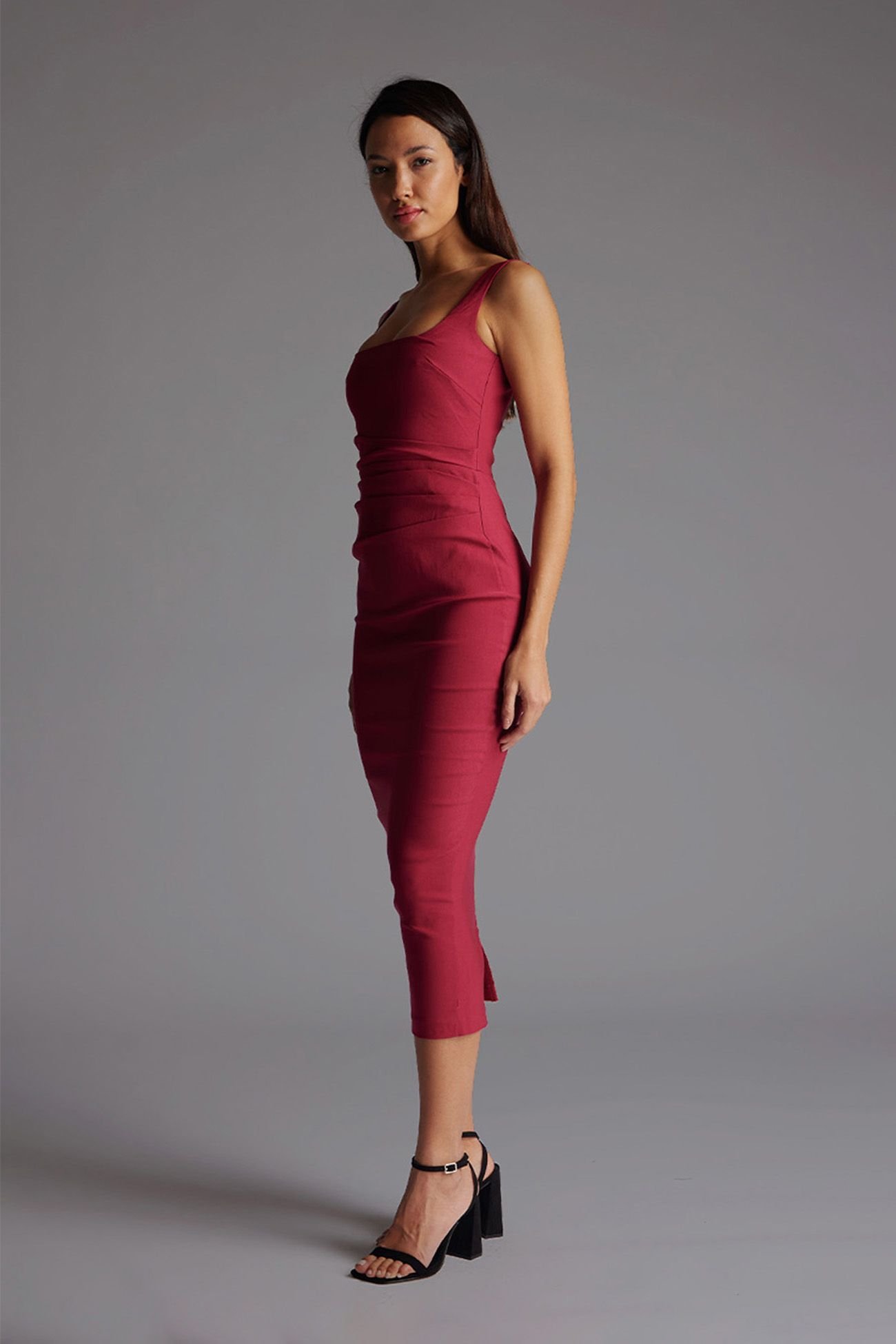 Vesper Vesper Women's Square Neck Bodycon Midaxi Dress in Raspberry - 2