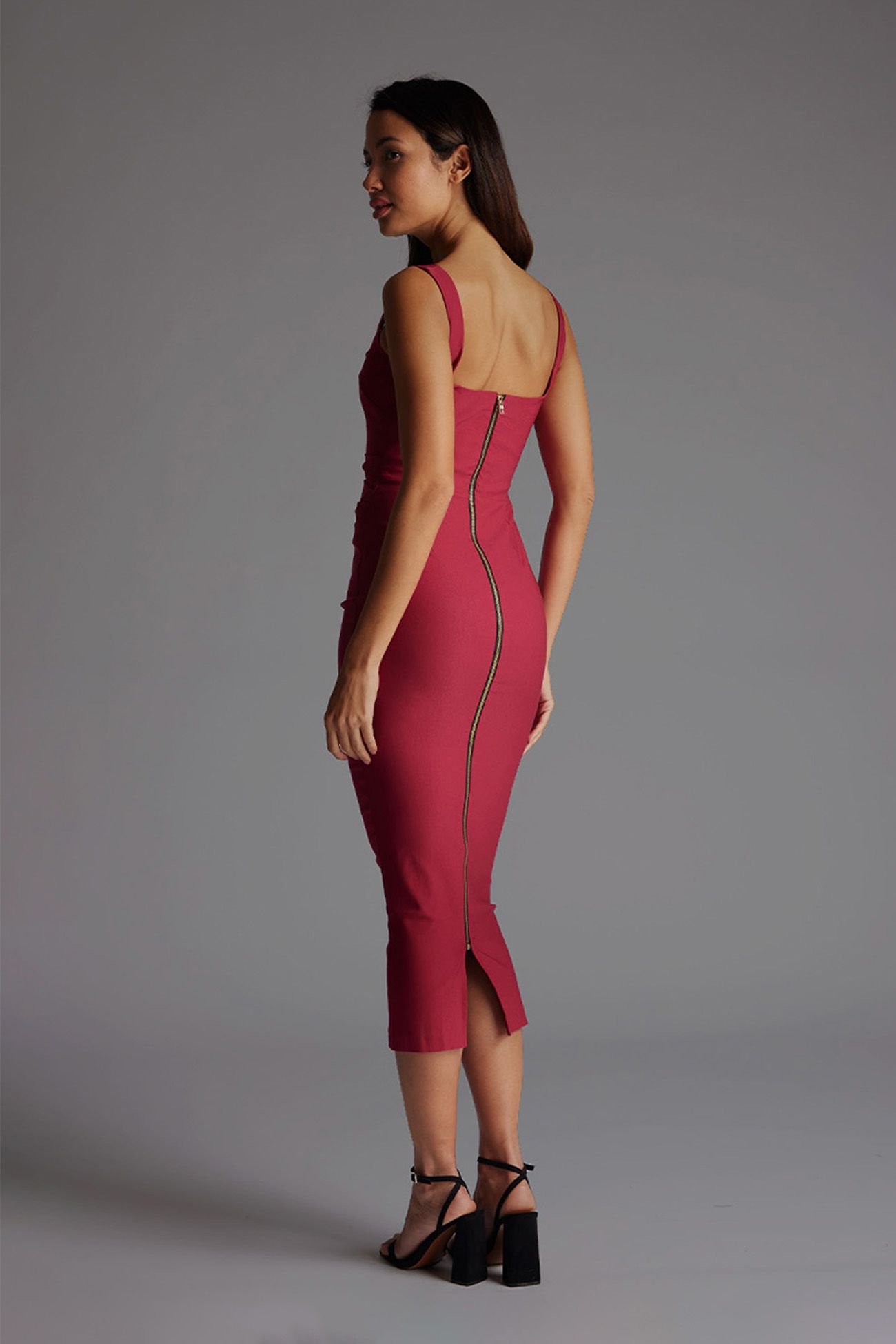 Vesper Vesper Women's Square Neck Bodycon Midaxi Dress in Raspberry - 3