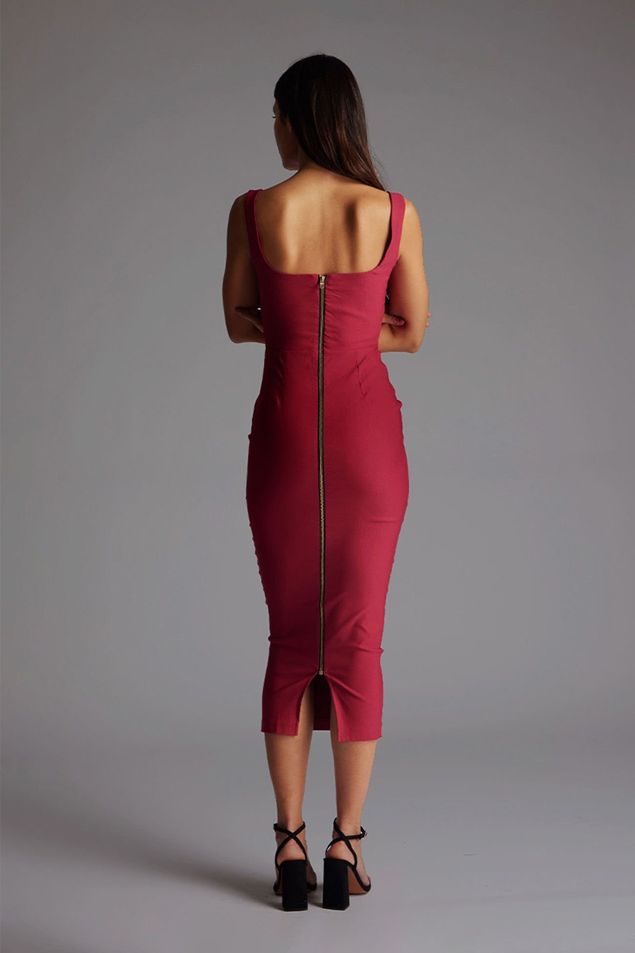 Vesper Vesper Women's Square Neck Bodycon Midaxi Dress in Raspberry - 4