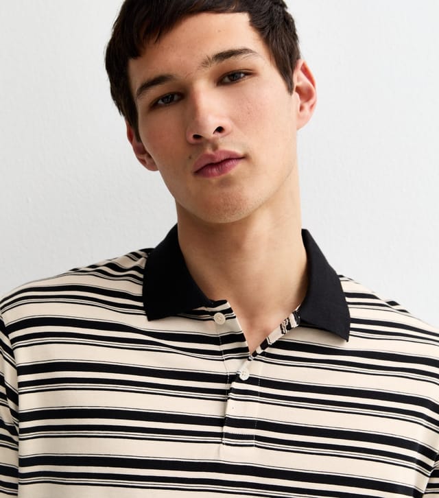 jack & jones Men's Black Striped Long Sleeve Polo Shirt Jack & Jones New Look - 2