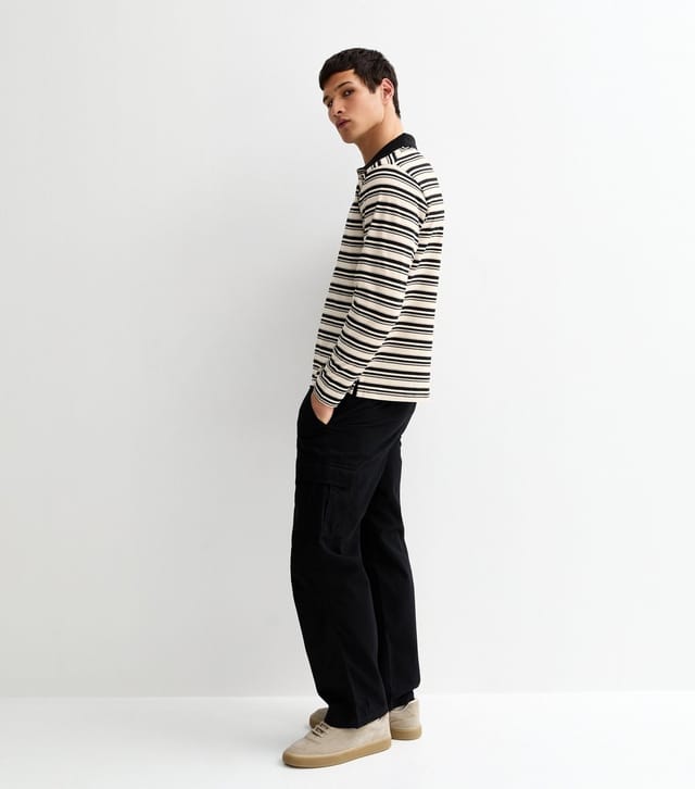 jack & jones Men's Black Striped Long Sleeve Polo Shirt Jack & Jones New Look - 3