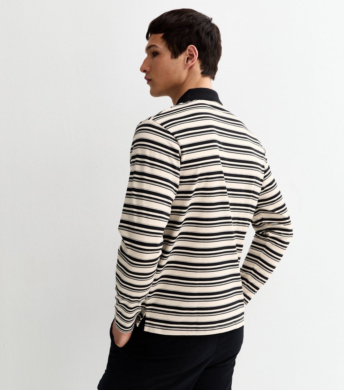 jack & jones Men's Black Striped Long Sleeve Polo Shirt Jack & Jones New Look - 4