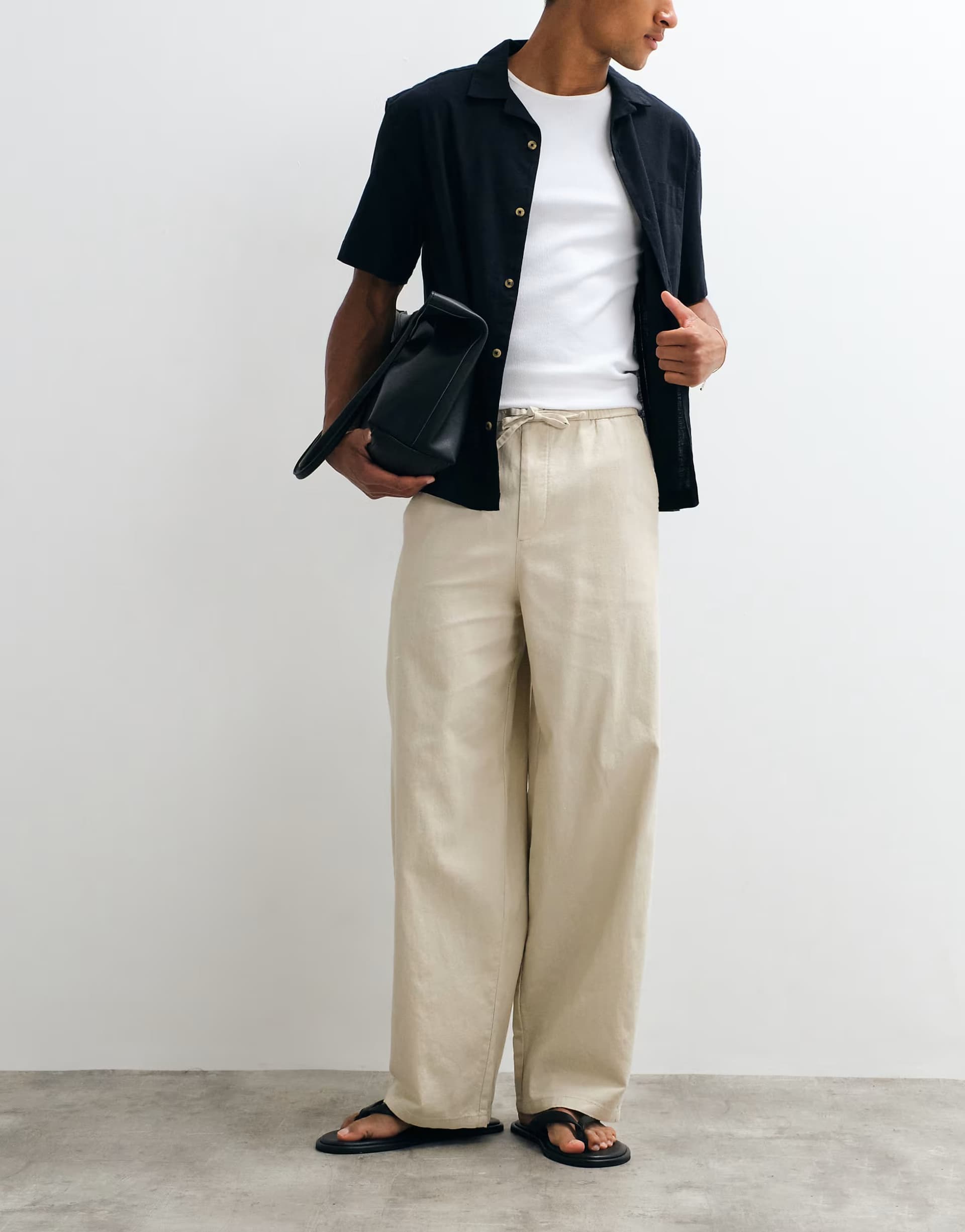 ASOS ONLY & SONS wide fit trouser with linen in beige