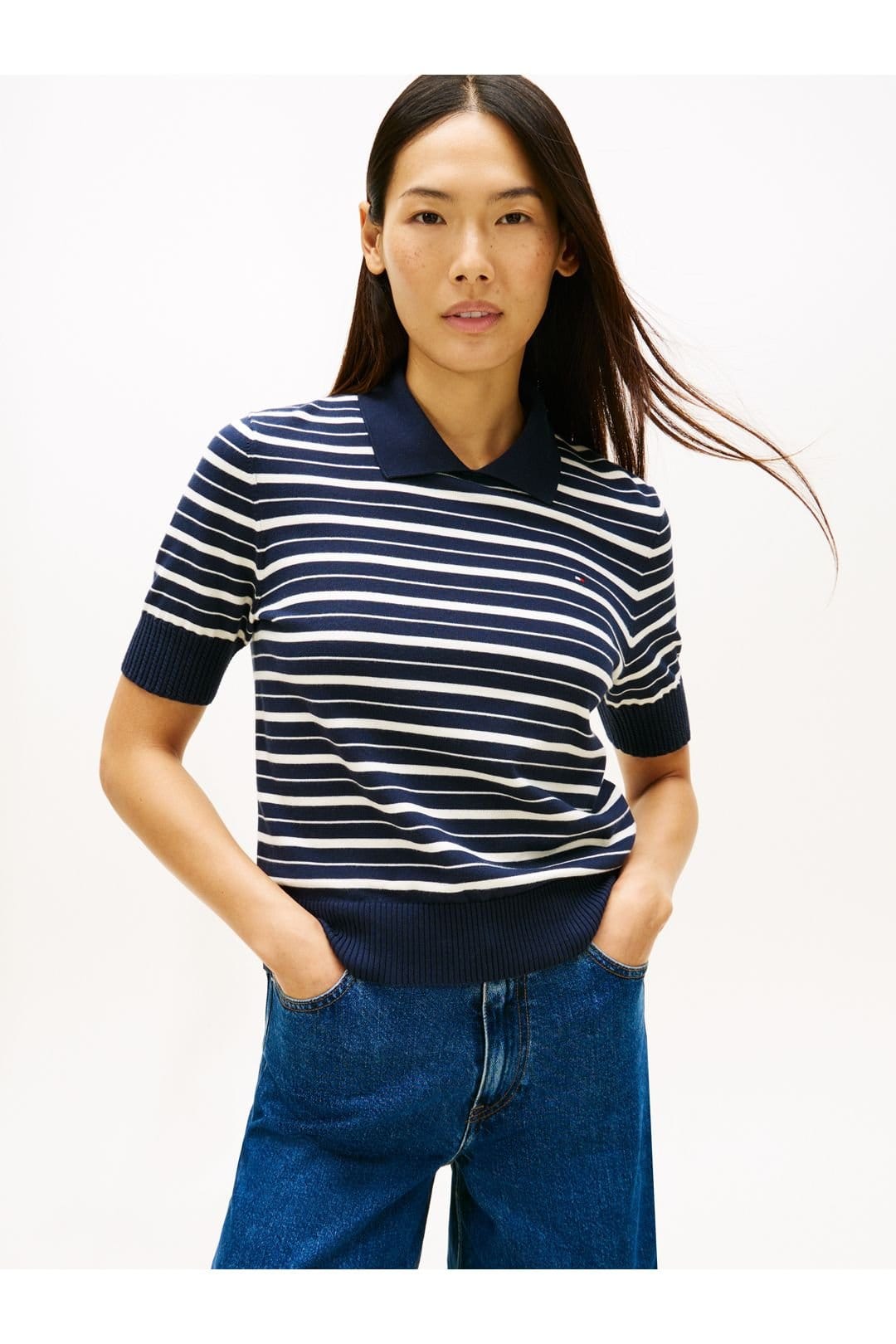 Tommy Hilfiger Tommy Hilfiger Women's Stripe GG Polo S/S Sweat in Navy - 4
