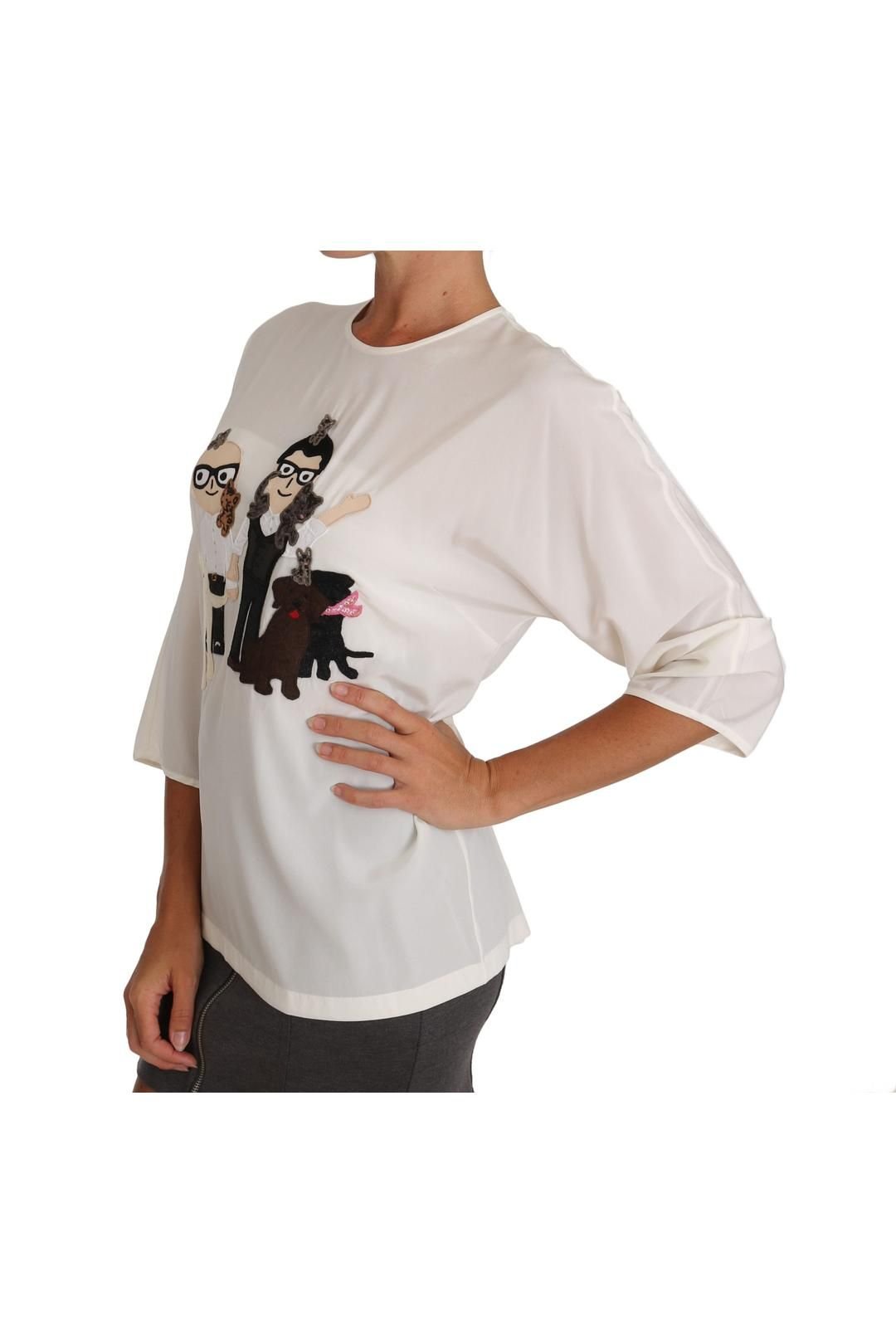 Dolce & Gabbana Dolce & Gabbana Women's White Silk #dgfamily Blouse T-shirt - 2