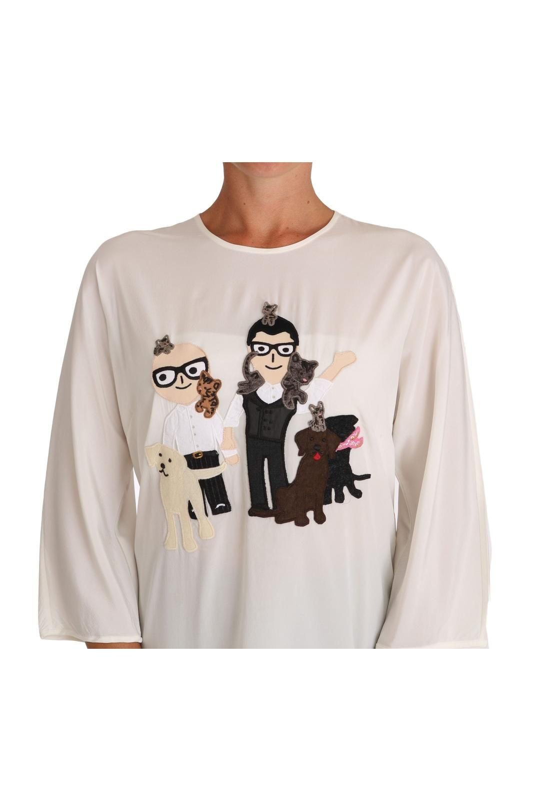 Dolce & Gabbana Dolce & Gabbana Women's White Silk #dgfamily Blouse T-shirt - 3