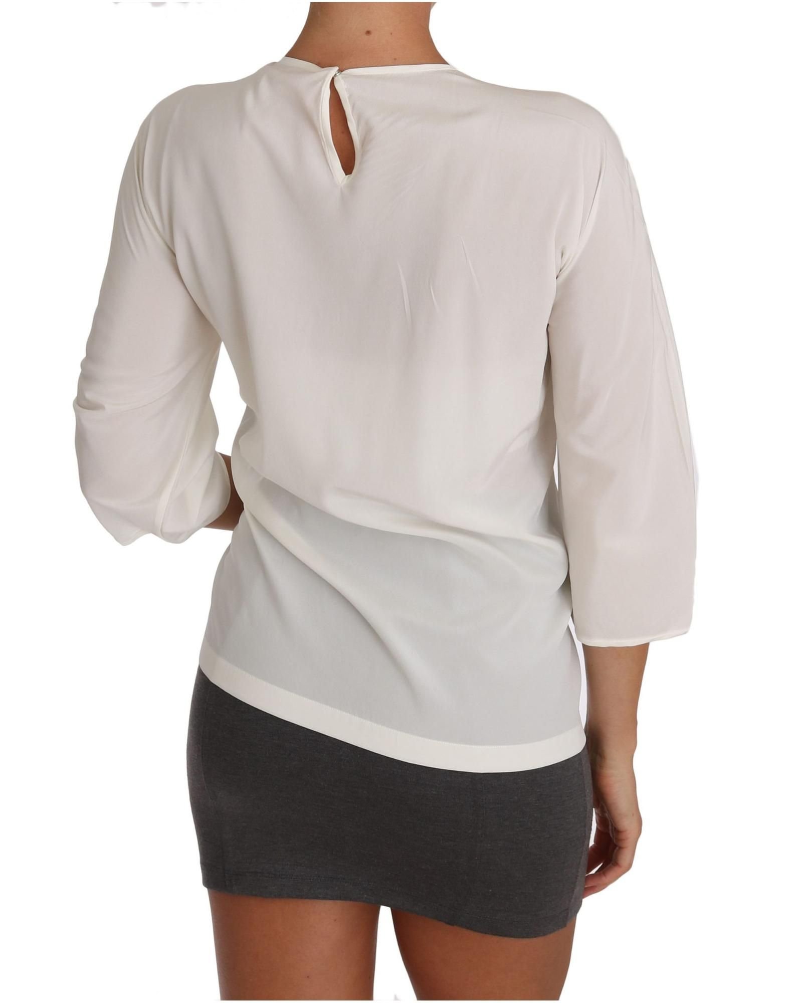 Dolce & Gabbana Dolce & Gabbana Women's White Silk #dgfamily Blouse T-shirt - 4